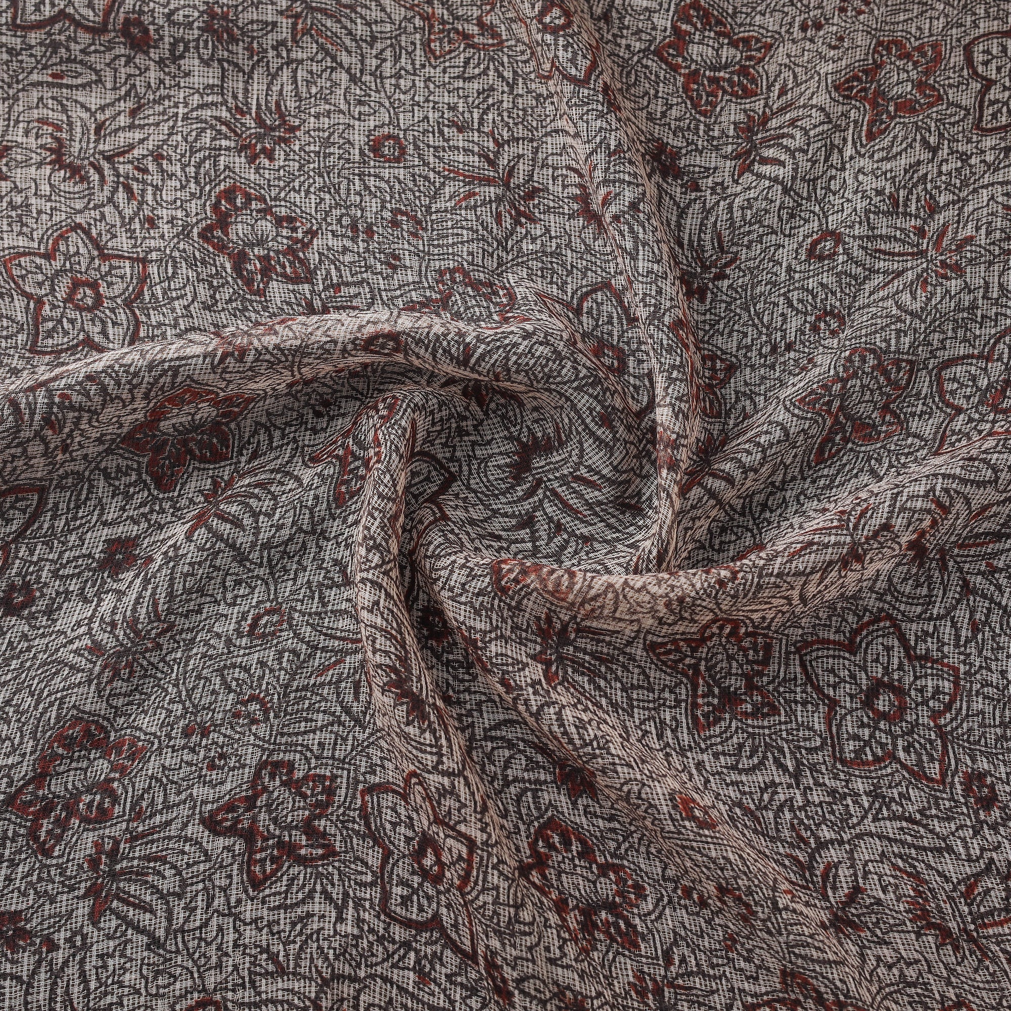 Beige - Pedana Hand Block Print Natural Dyed Kota Doria Cotton Kalamkari Fabric 11 - Image 3