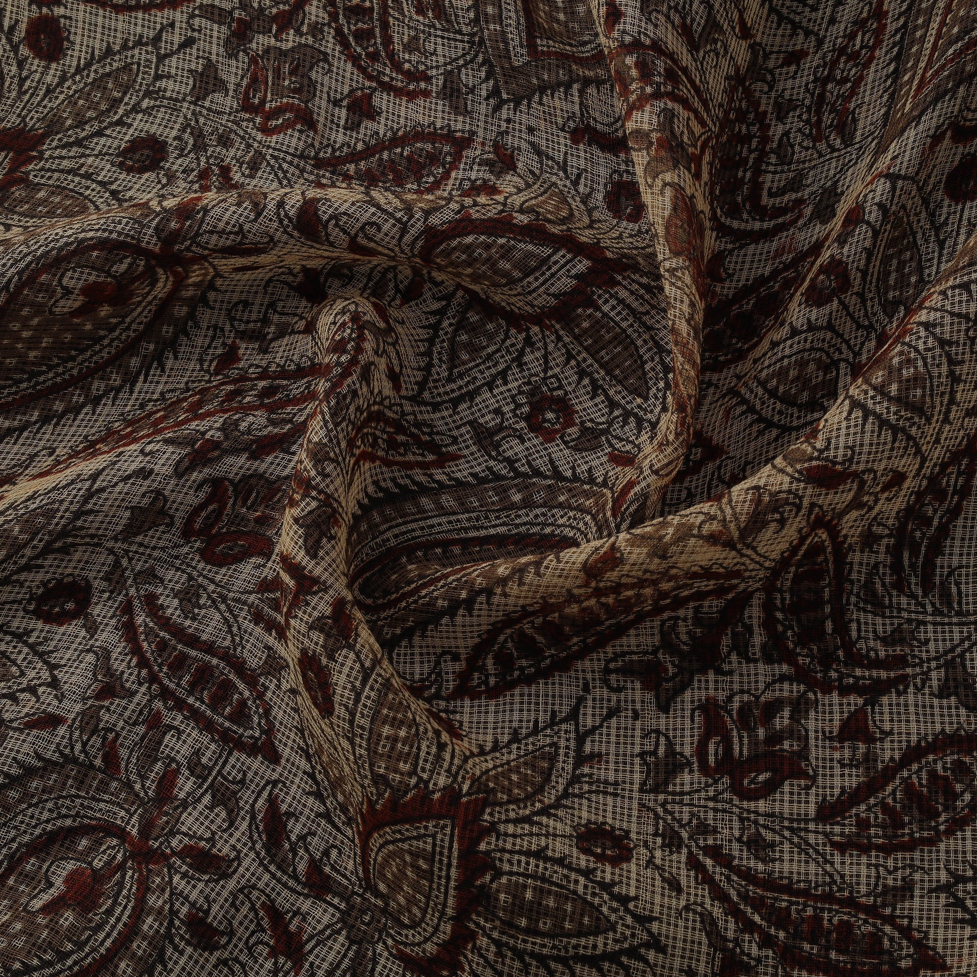 Pedana Hand Block Print Natural Dyed Kota Doria Cotton Kalamkari Fabric 11 - Image 3