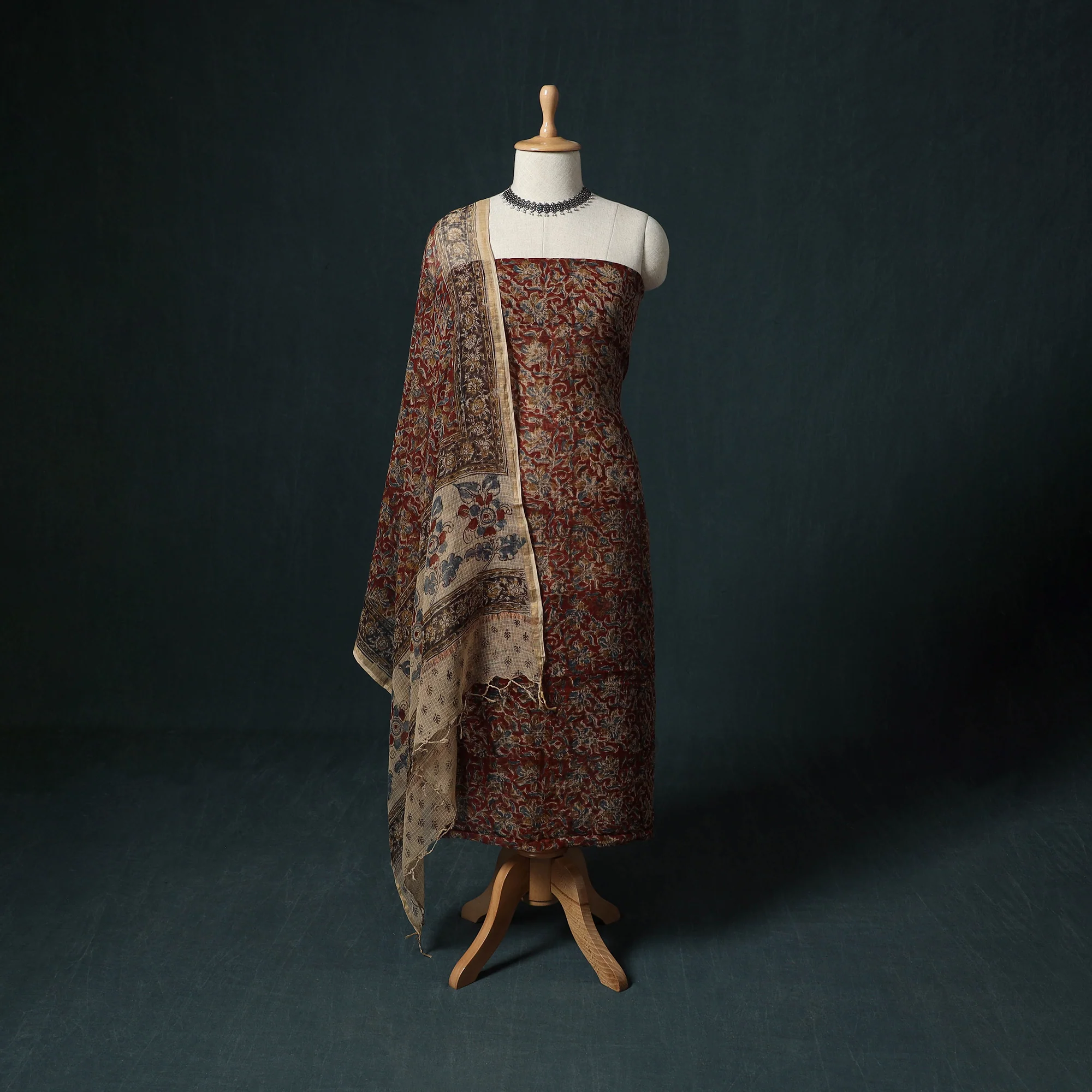 Pedana Kalamkari Block Print Kota Doria Cotton 2pc Unstitched Dress Material Kurta Set 18