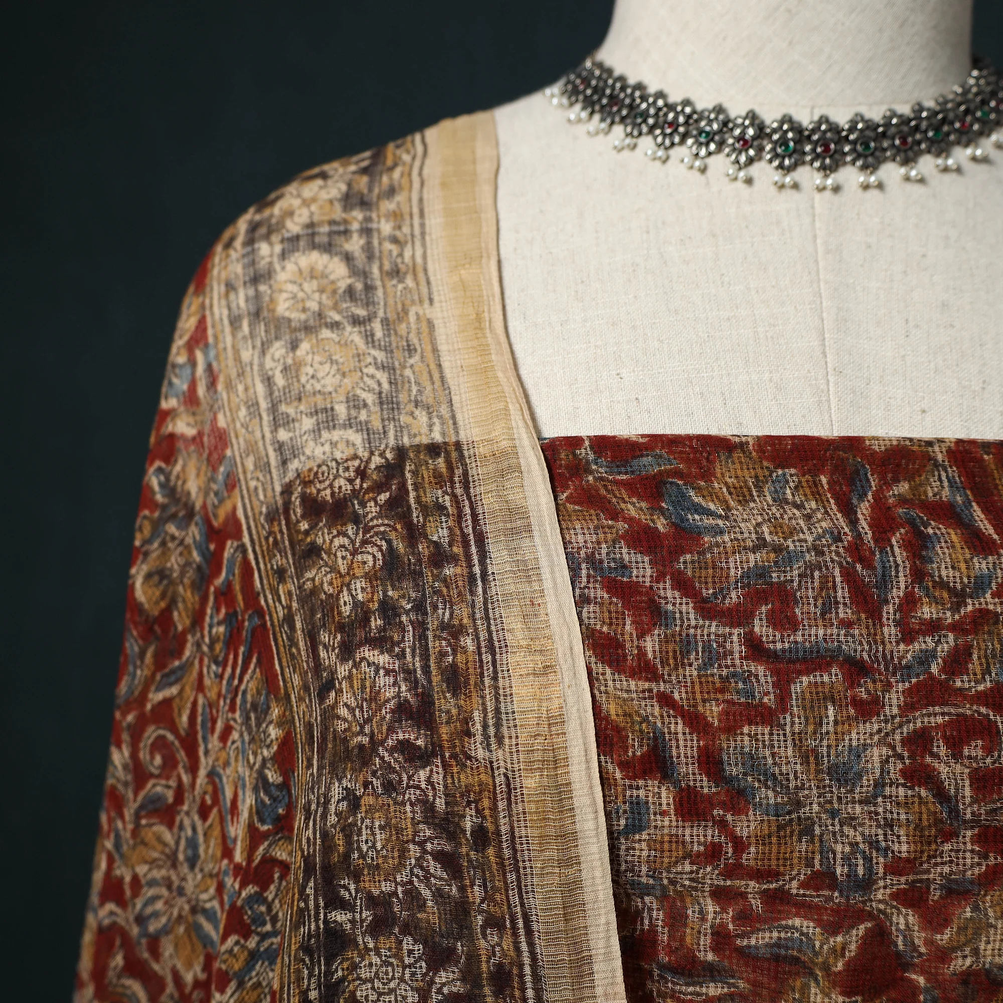 Pedana Kalamkari Block Print Kota Doria Cotton 2pc Unstitched Dress Material Kurta Set 18 - Image 3