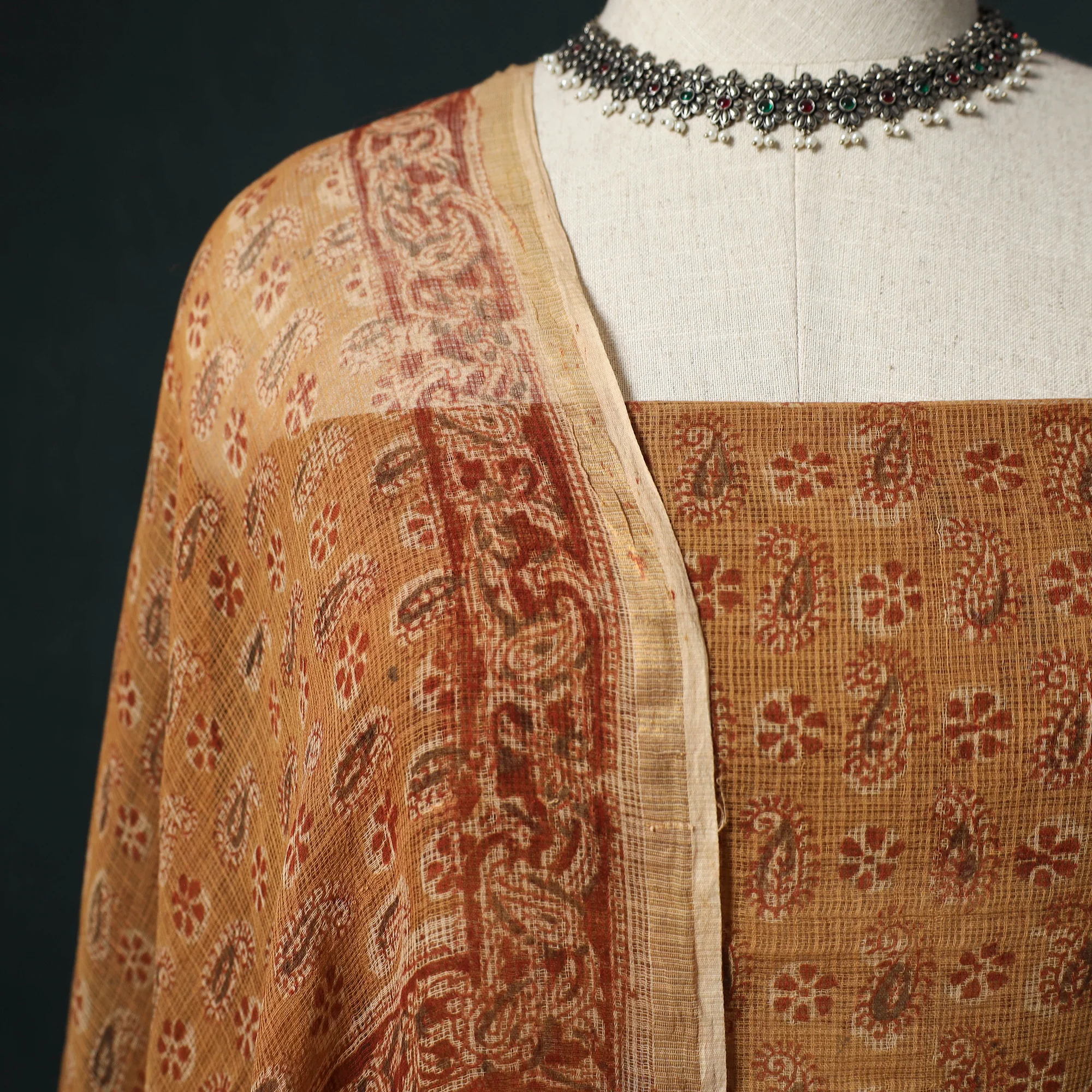 Pedana Kalamkari Block Print Kota Doria Cotton 2pc Unstitched Dress Material Kurta Set 47 - Image 3