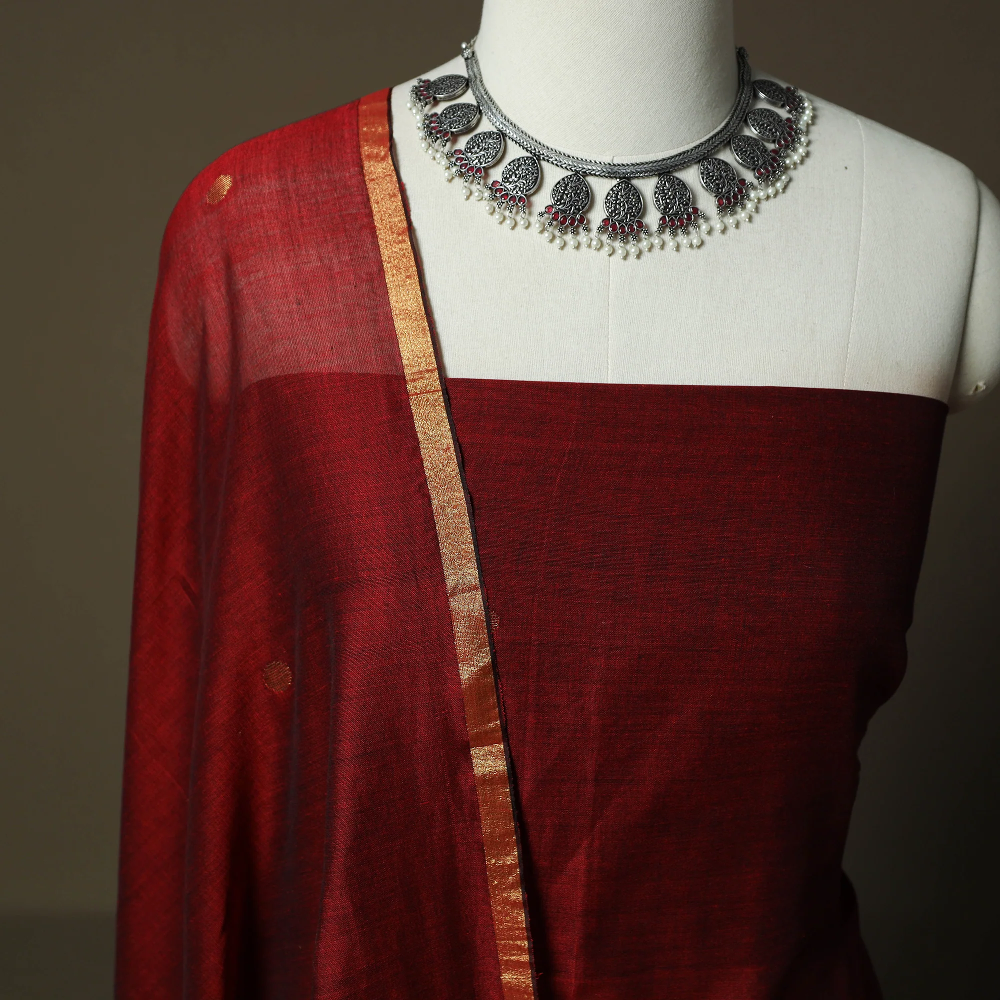 Phulia Jamdani Handloom Cotton 2pc Unstitched Dress Material Kurta Set 58 - Image 3