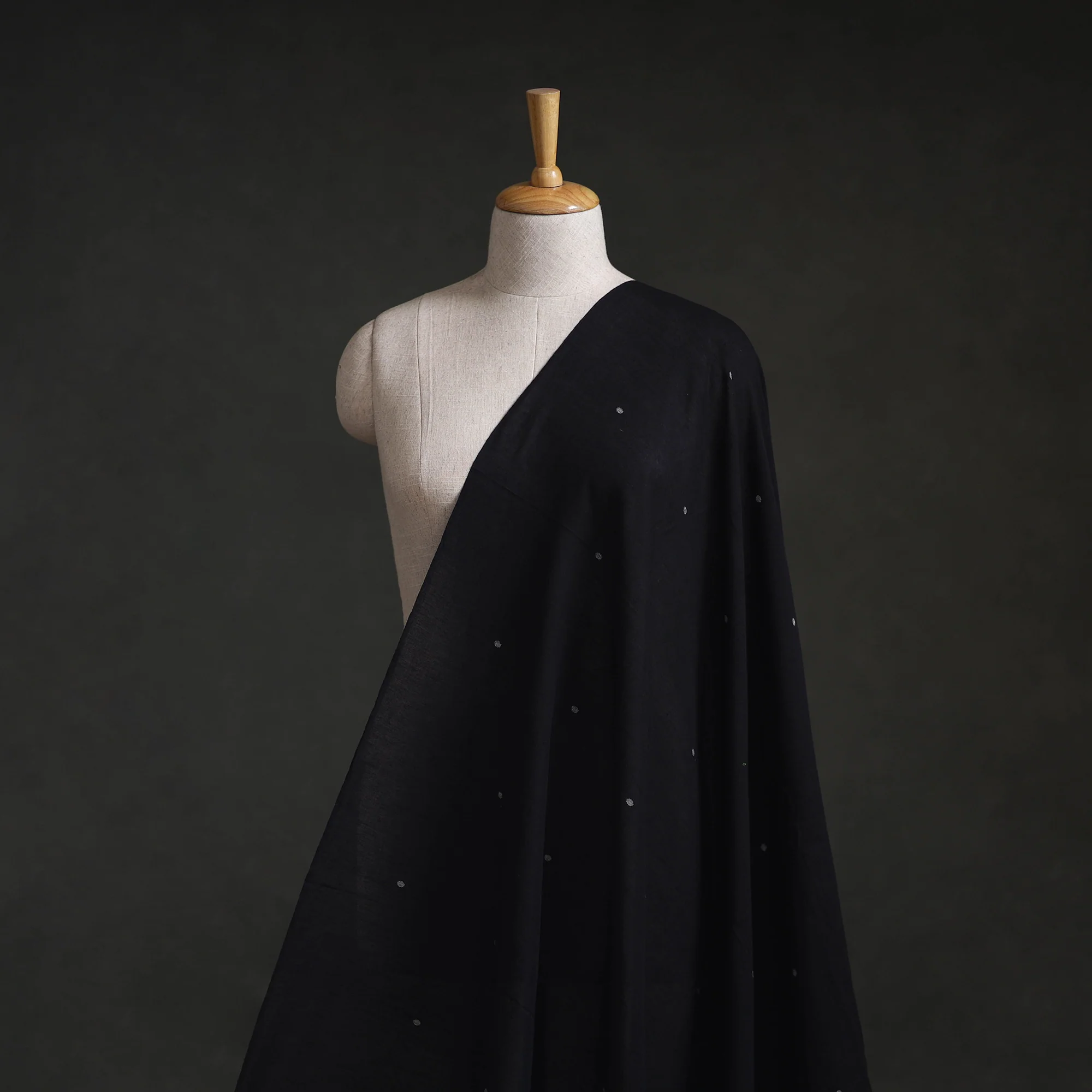 Black - Phulia Jamdani Polka Dot Buti Pure Handloom Cotton Fabric (Count 92/40) 04