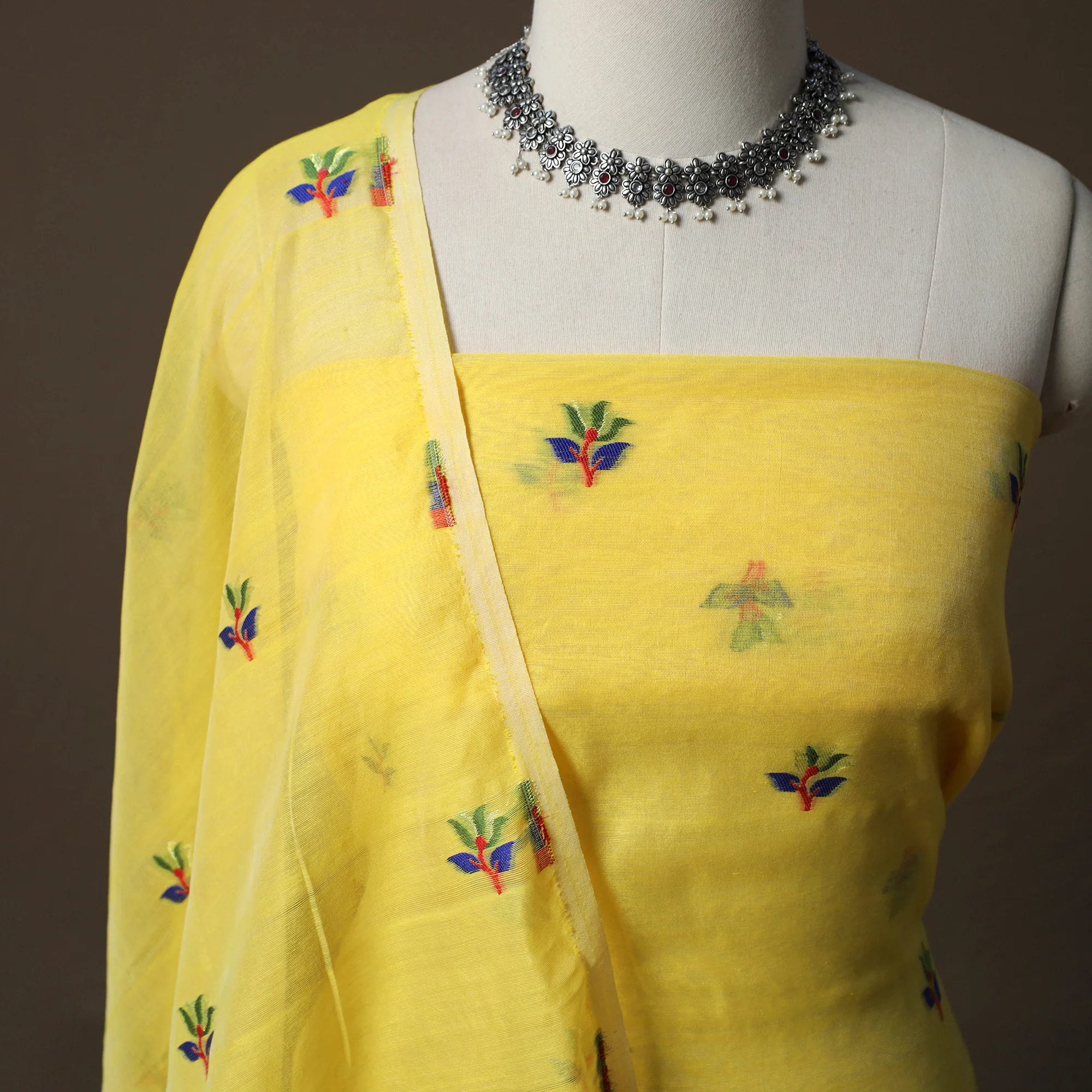 Phulia Jamdani Silk Cotton 2pc Unstitched Dress Material Kurta Set 21 - Image 3