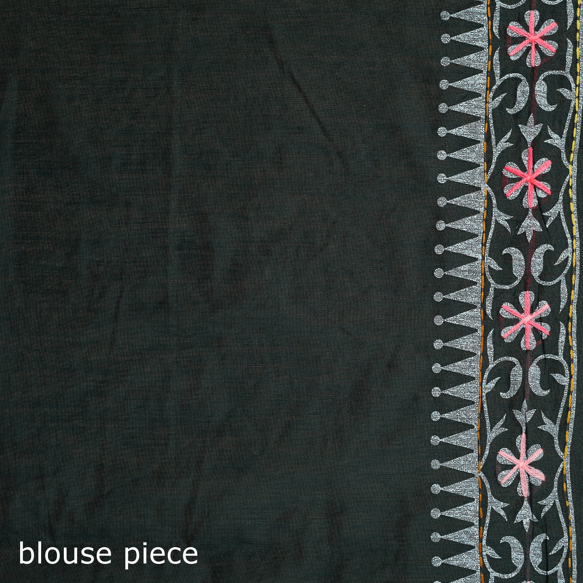 Green - Phulkari Hand Embroidered Chanderi Silk Chapa Work Saree 24 - Image 5