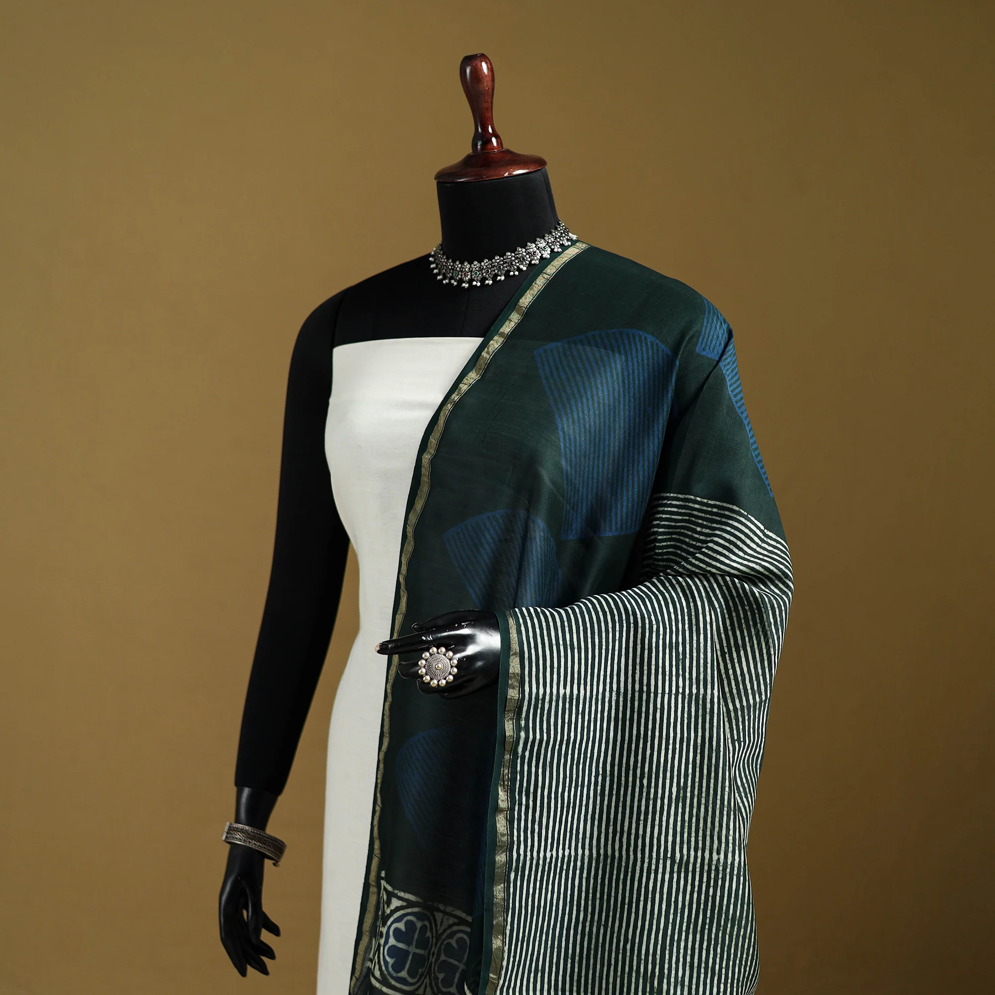 Blue - Pipad Hand Block Print Natural Dyed Chanderi Silk Handloom Dupatta 11 - Image 2