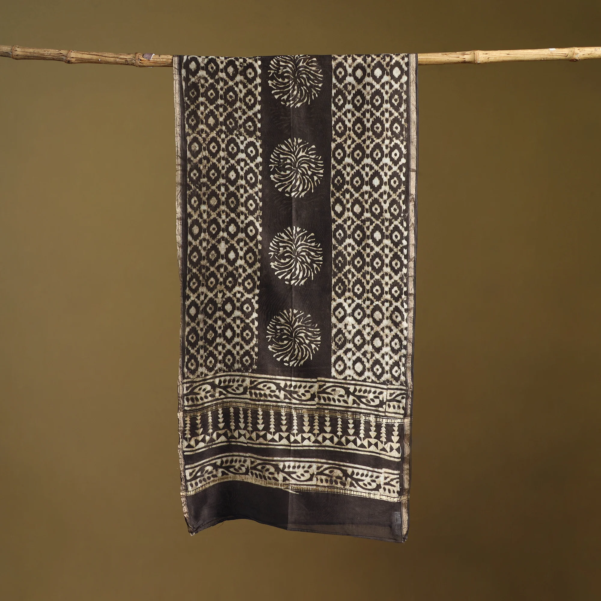 Brown - Pipad Hand Block Print Natural Dyed Chanderi Silk Handloom Stole 49 - Image 3