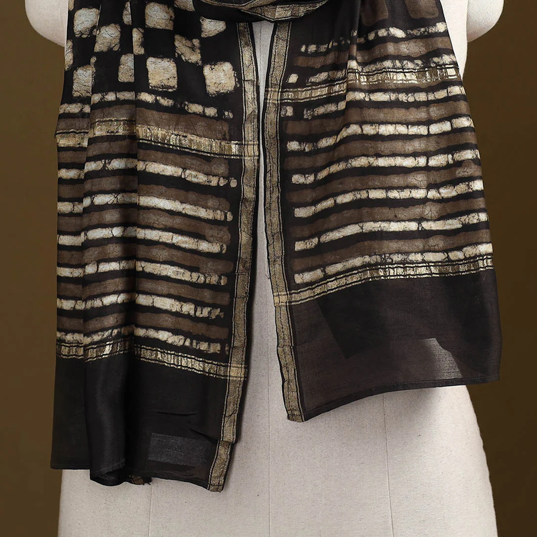 Brown - Pipad Hand Block Print Natural Dyed Chanderi Silk Handloom Stole 55 - Image 2