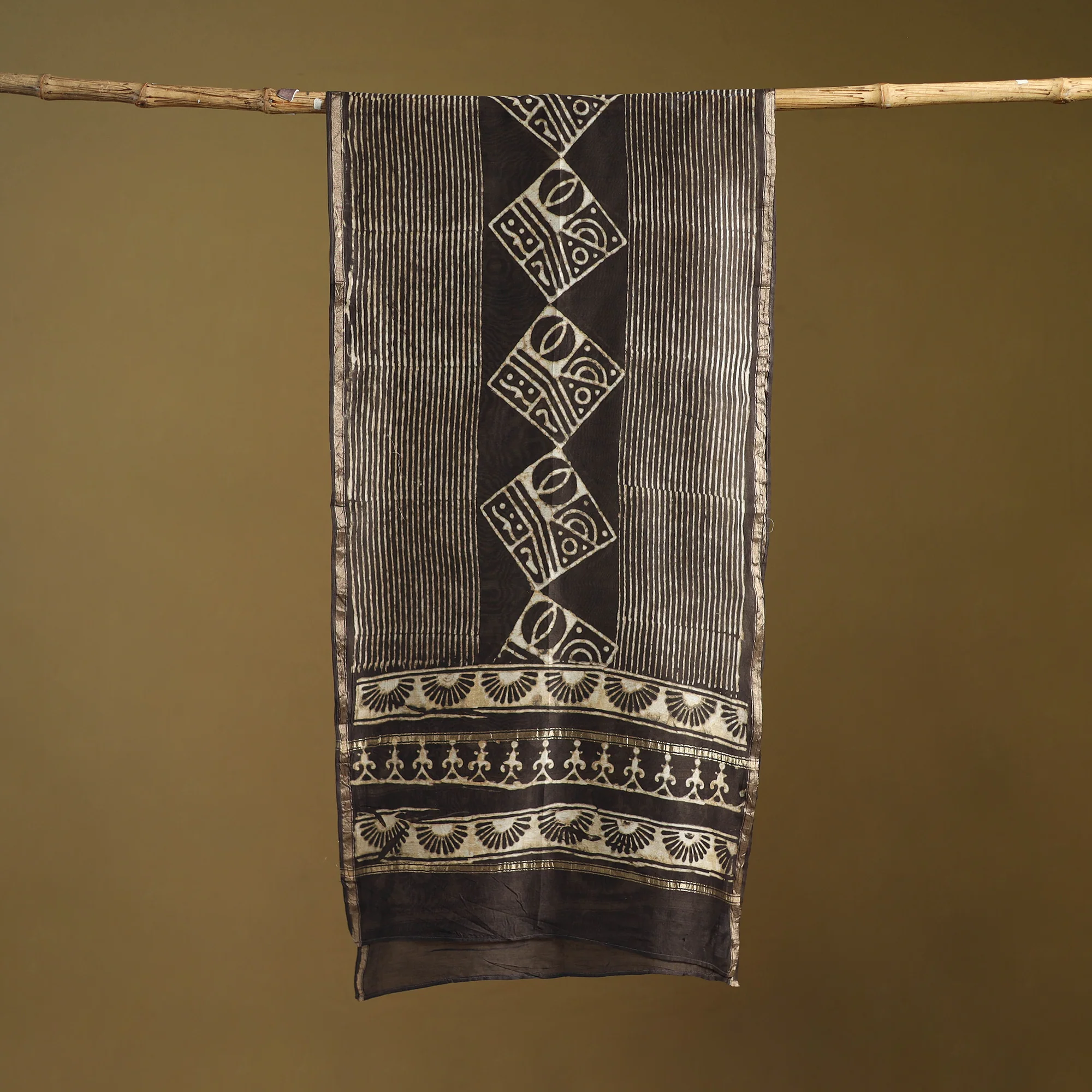 Brown - Pipad Hand Block Print Natural Dyed Chanderi Silk Handloom Stole 59 - Image 3