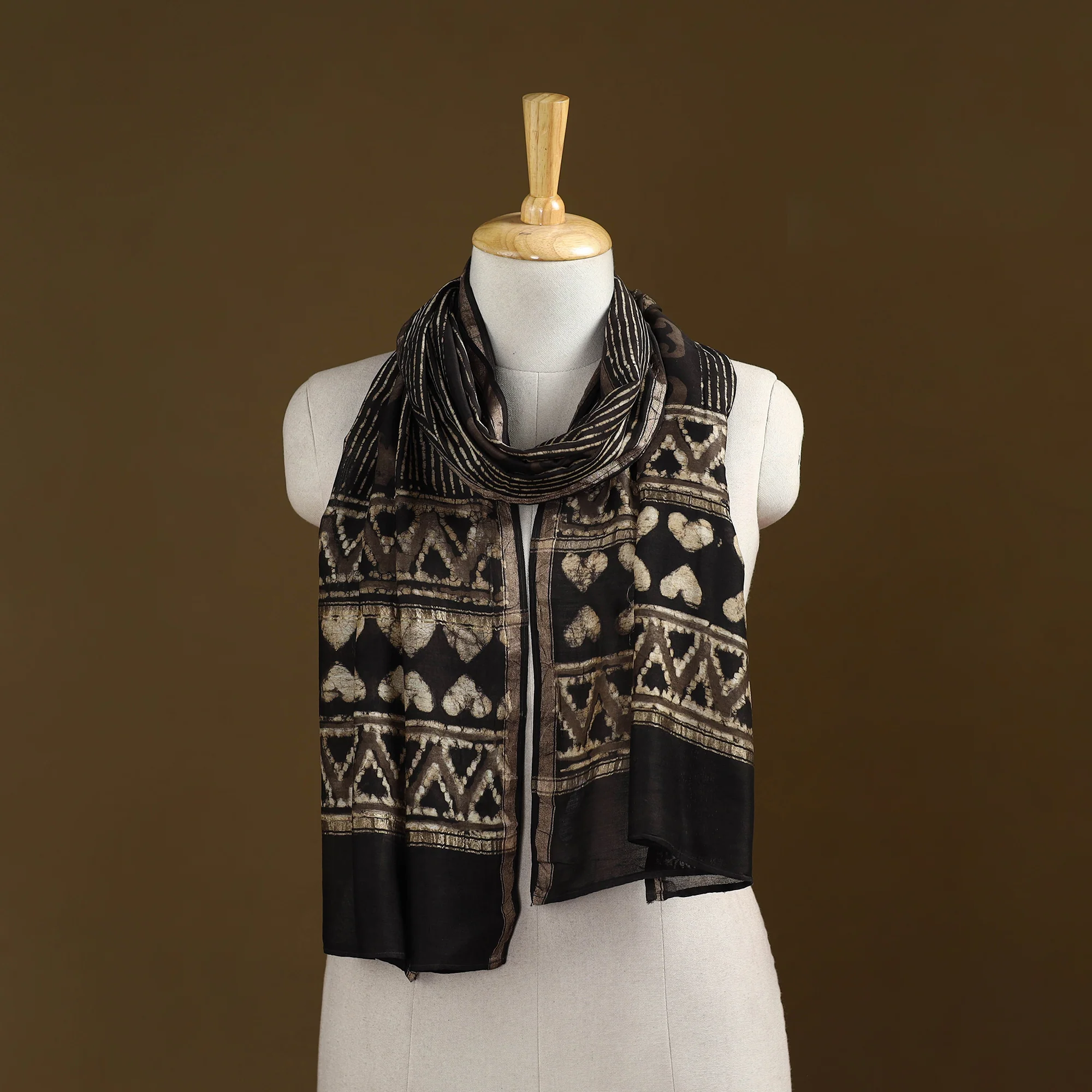 Brown - Pipad Hand Block Print Natural Dyed Chanderi Silk Handloom Stole 60