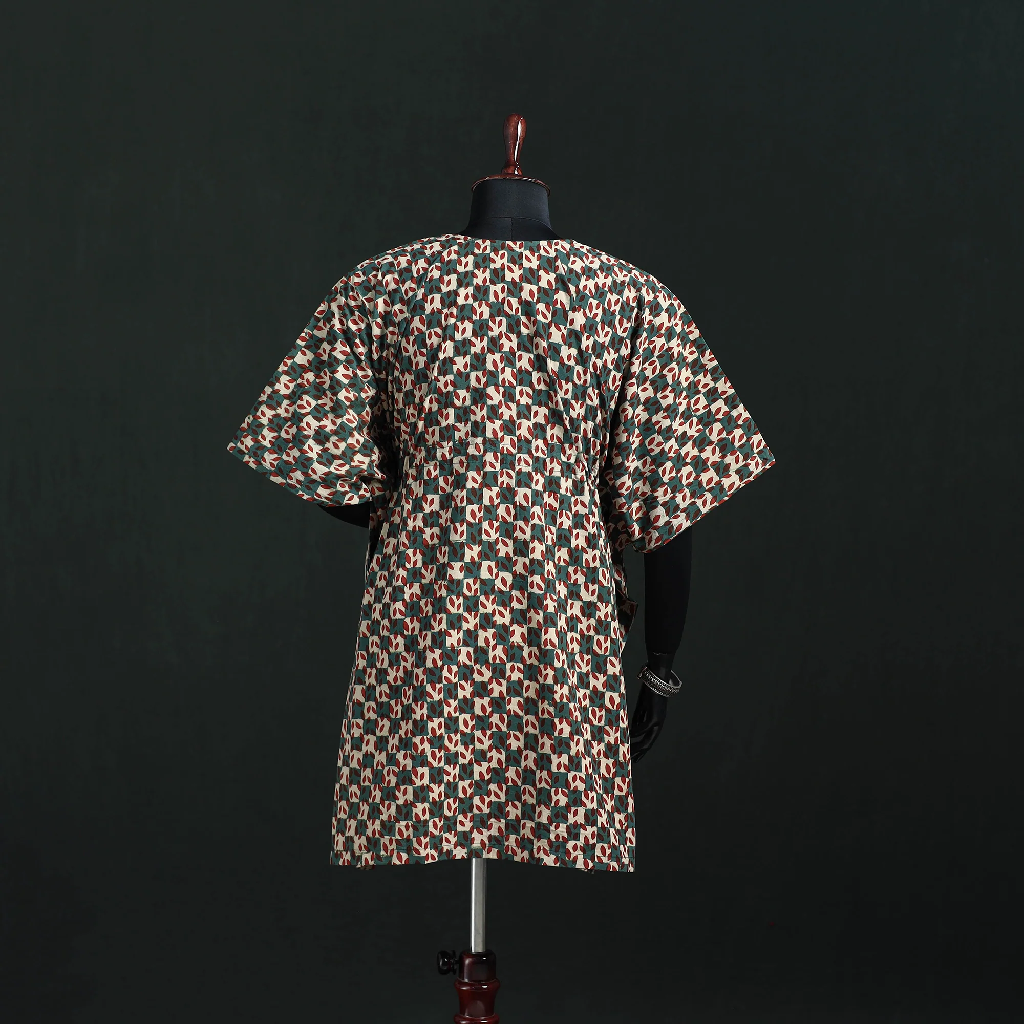 Multicolor - Pipad Hand Block Print Natural Dyed Cotton Kaftan (Medium) 39 - Image 5