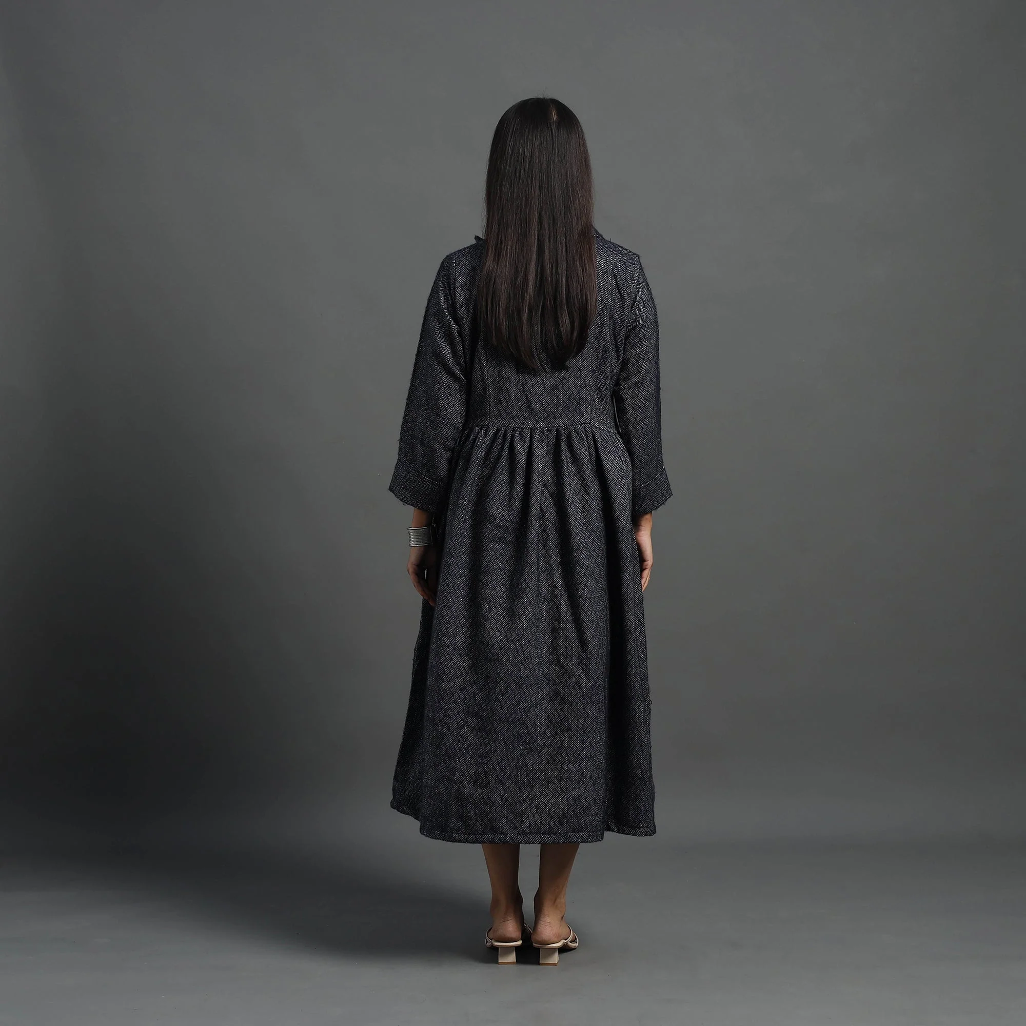 Zahira Black Plain Button Down Woollen Dress 06 - Image 4