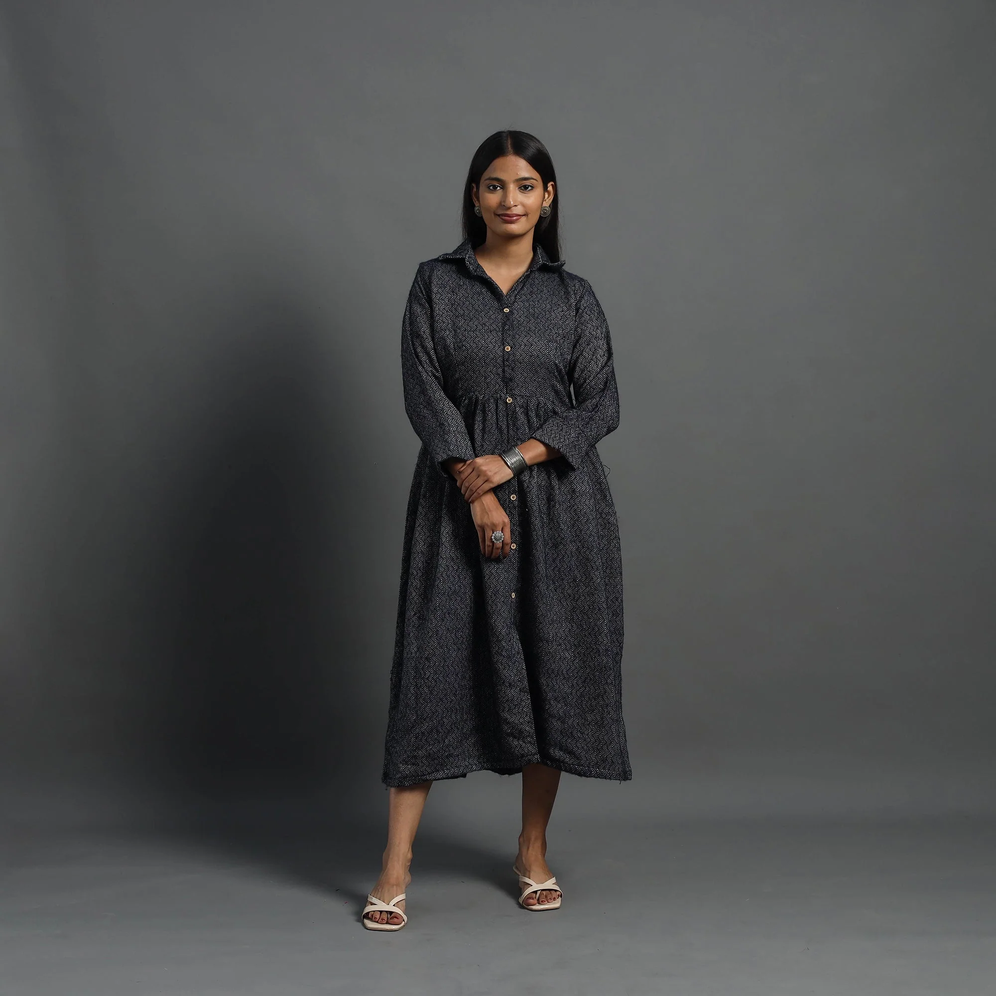 Zahira Black Plain Button Down Woollen Dress 06 - Image 5