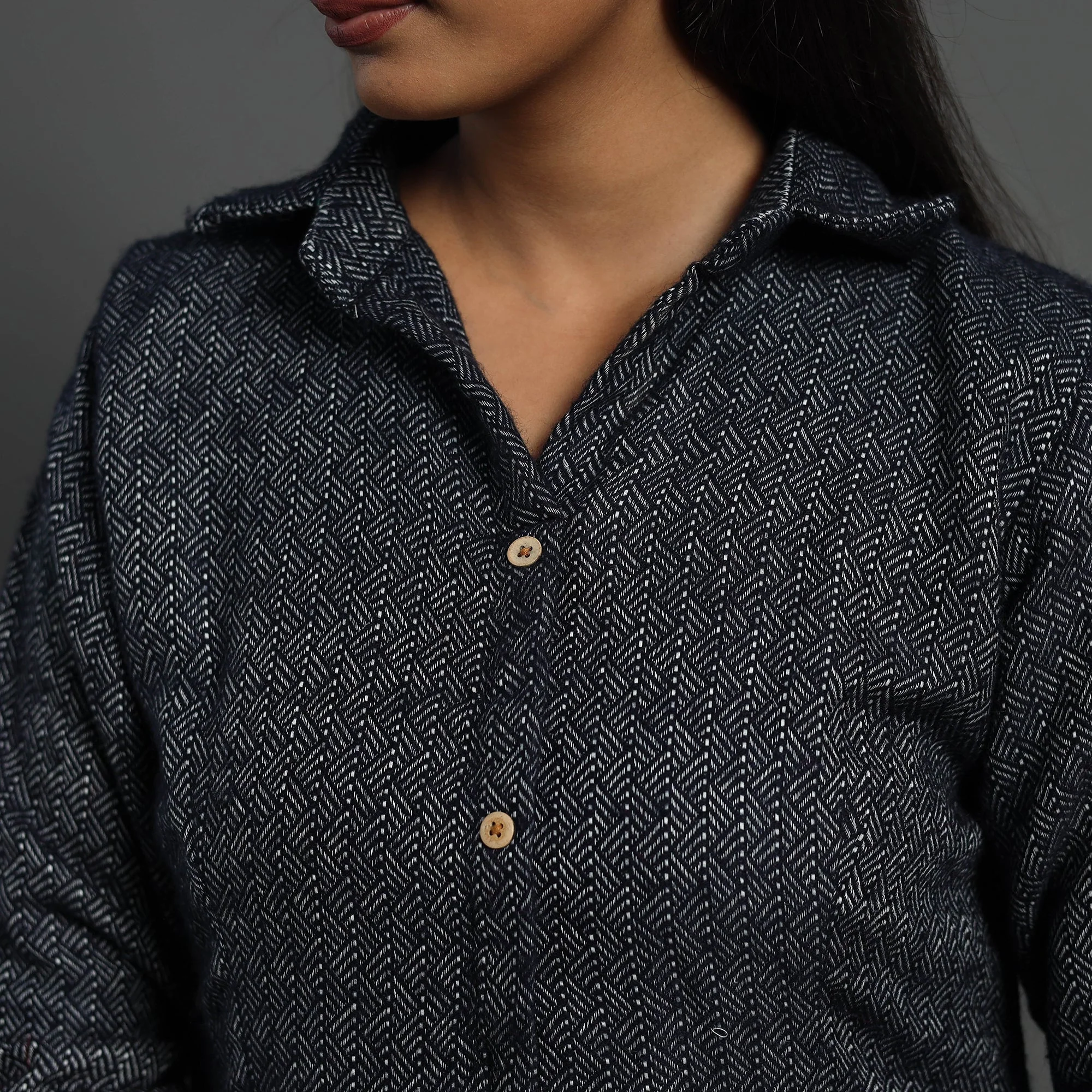 Zahira Black Plain Button Down Woollen Dress 06 - Image 7
