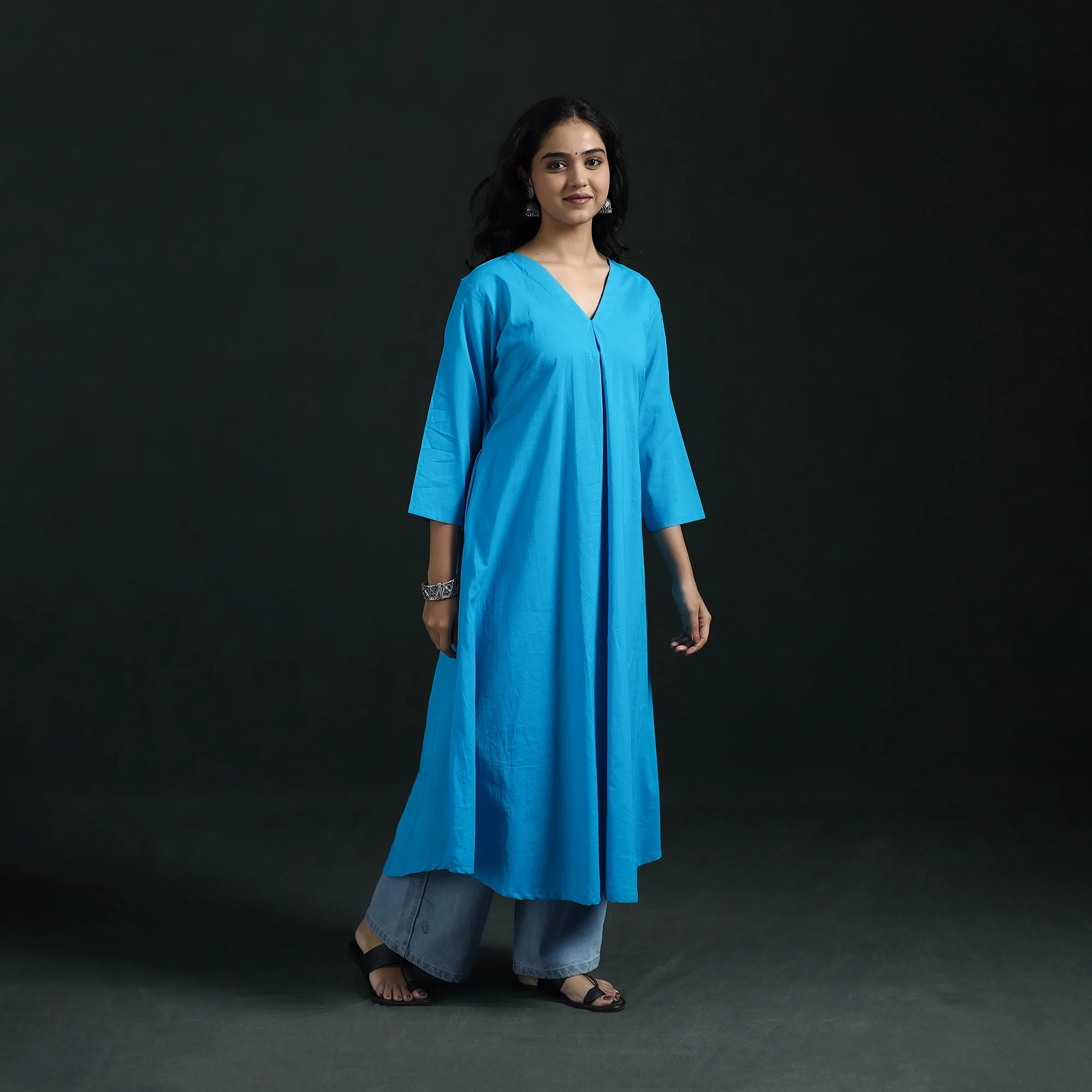 Plain Cotton A-Line Kurta for Women 03