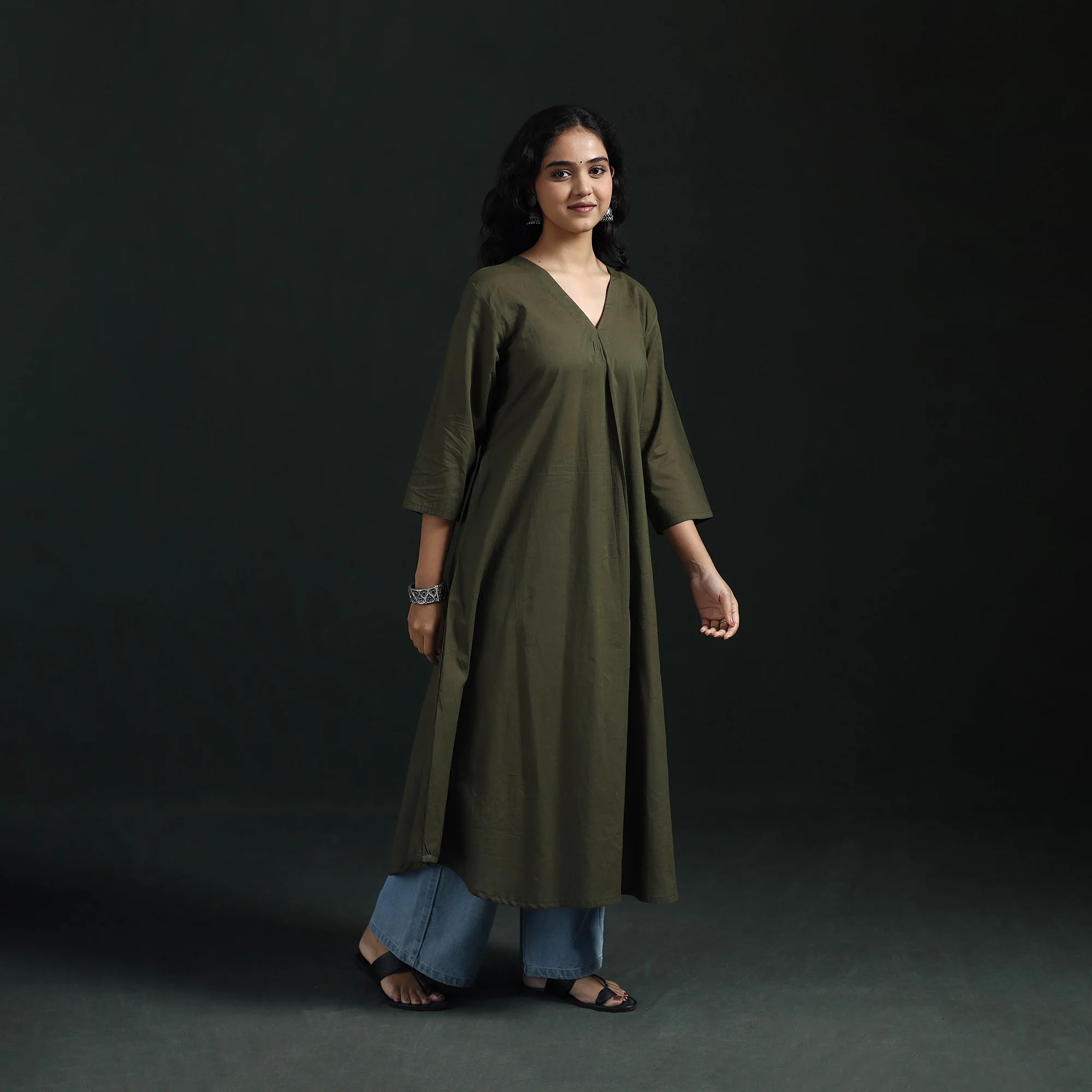 Plain Cotton A-Line Kurta for Women 05