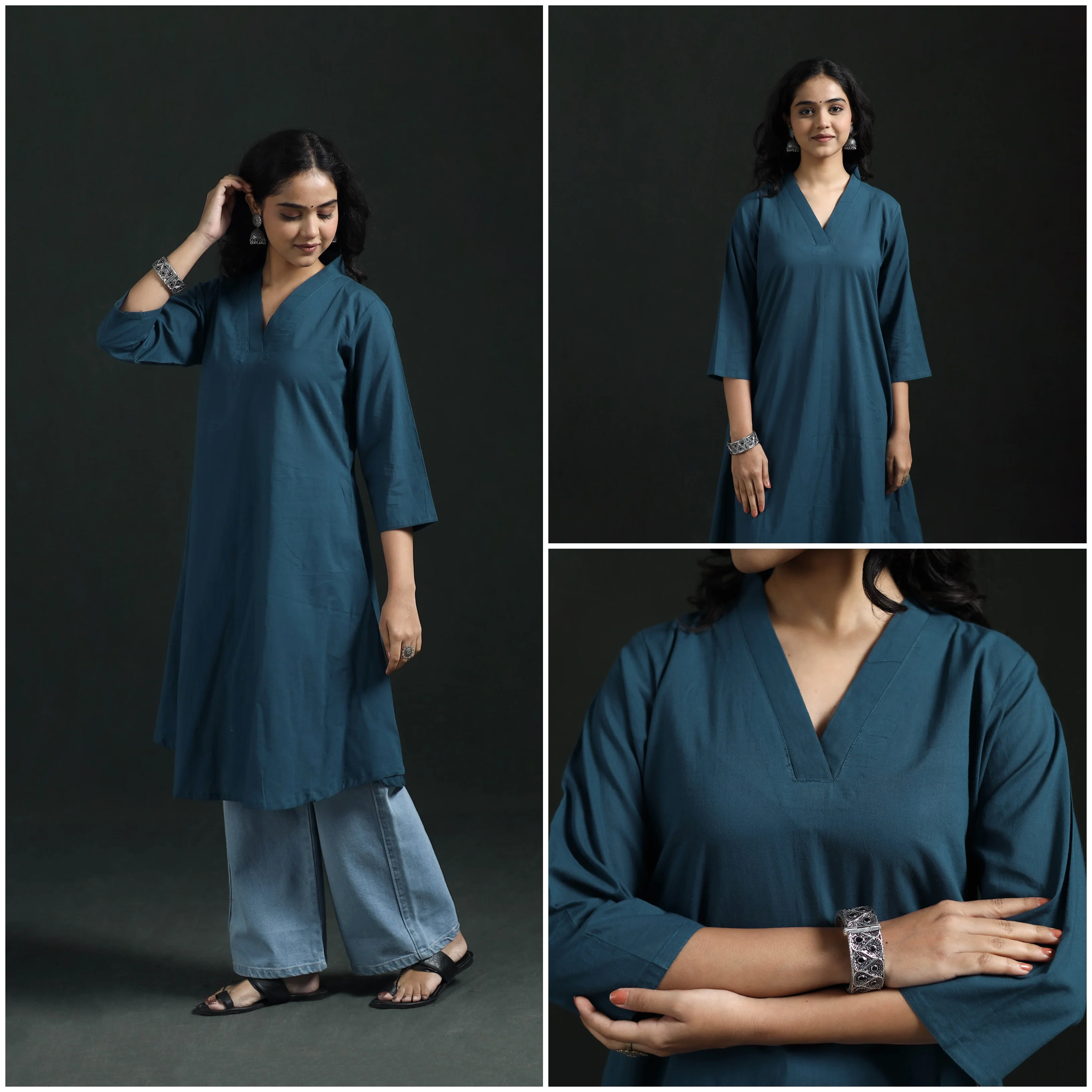 Plain Cotton A-Line Kurta for Women 10 - Image 3