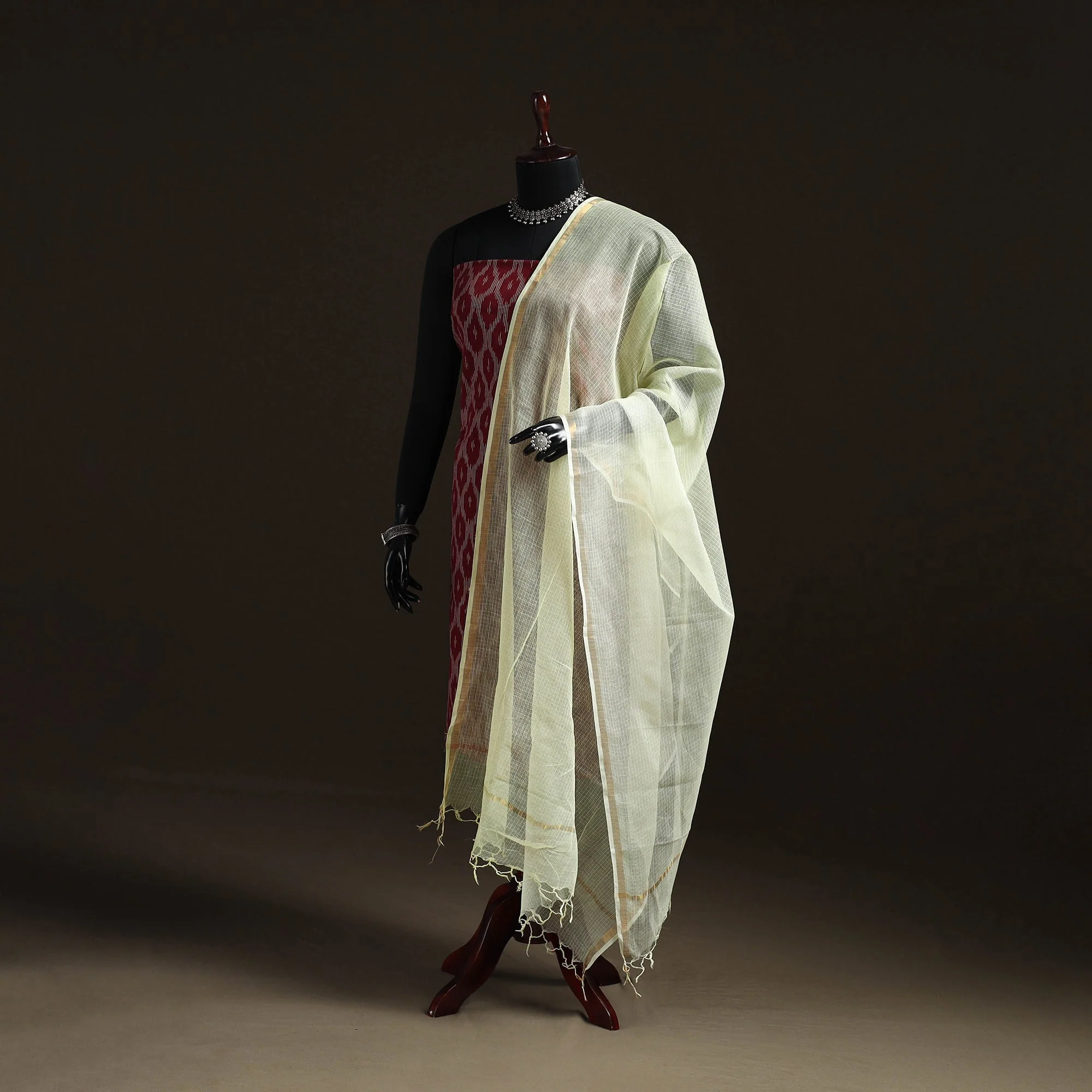 Yellow - Plain Cotton Kota Doria Dupatta 01
