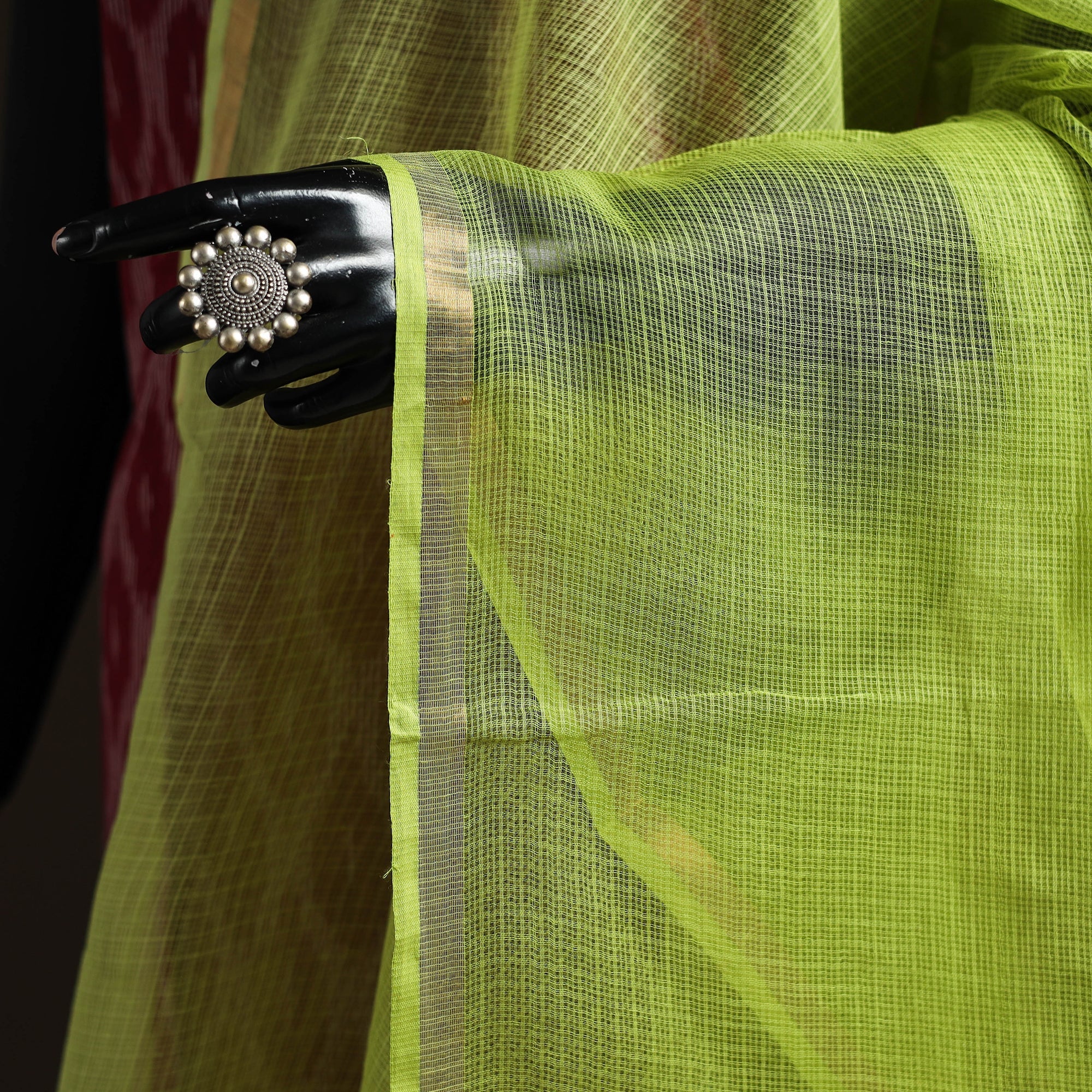 Green - Plain Cotton Kota Doria Dupatta 03 - Image 3