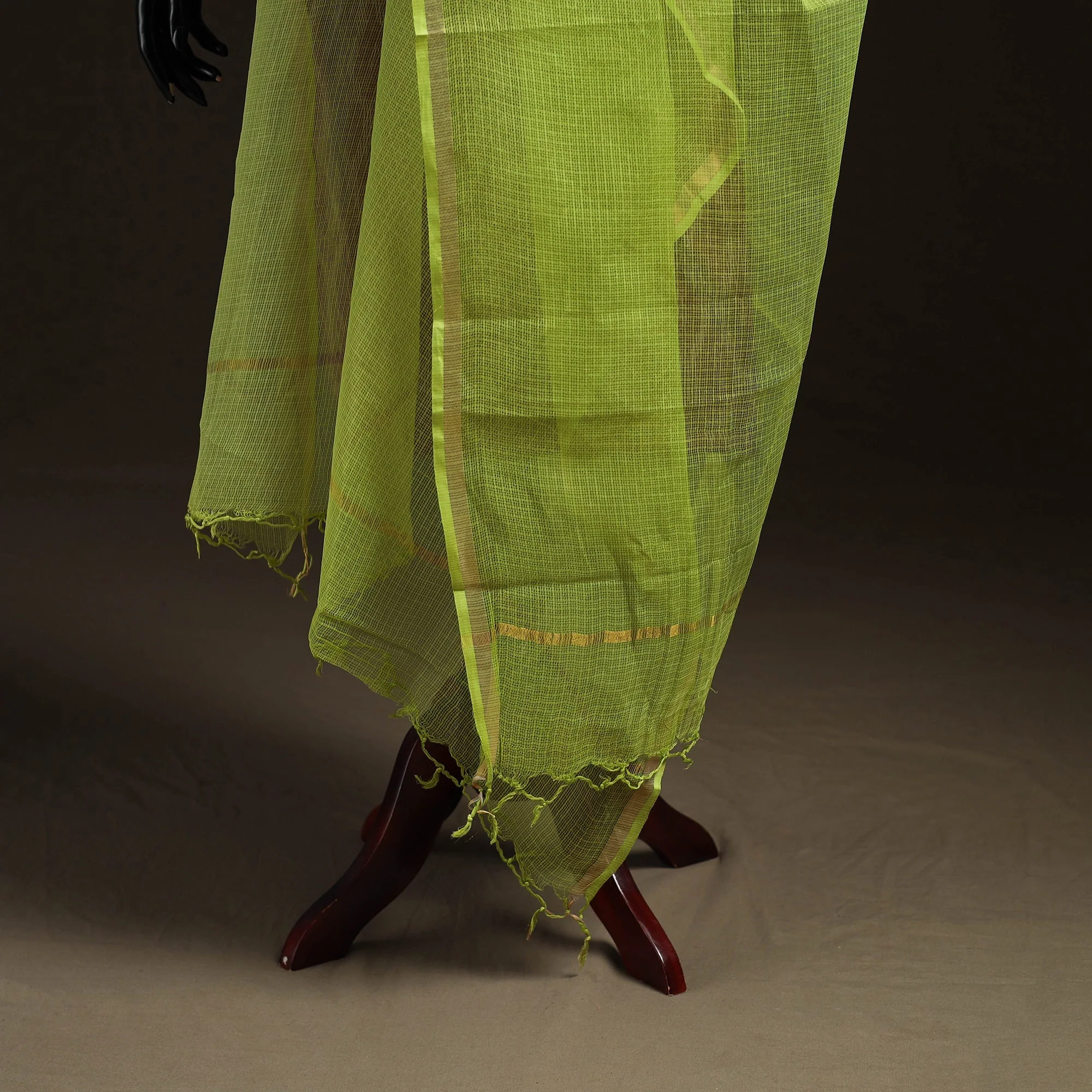 Green - Plain Cotton Kota Doria Dupatta 03 - Image 4