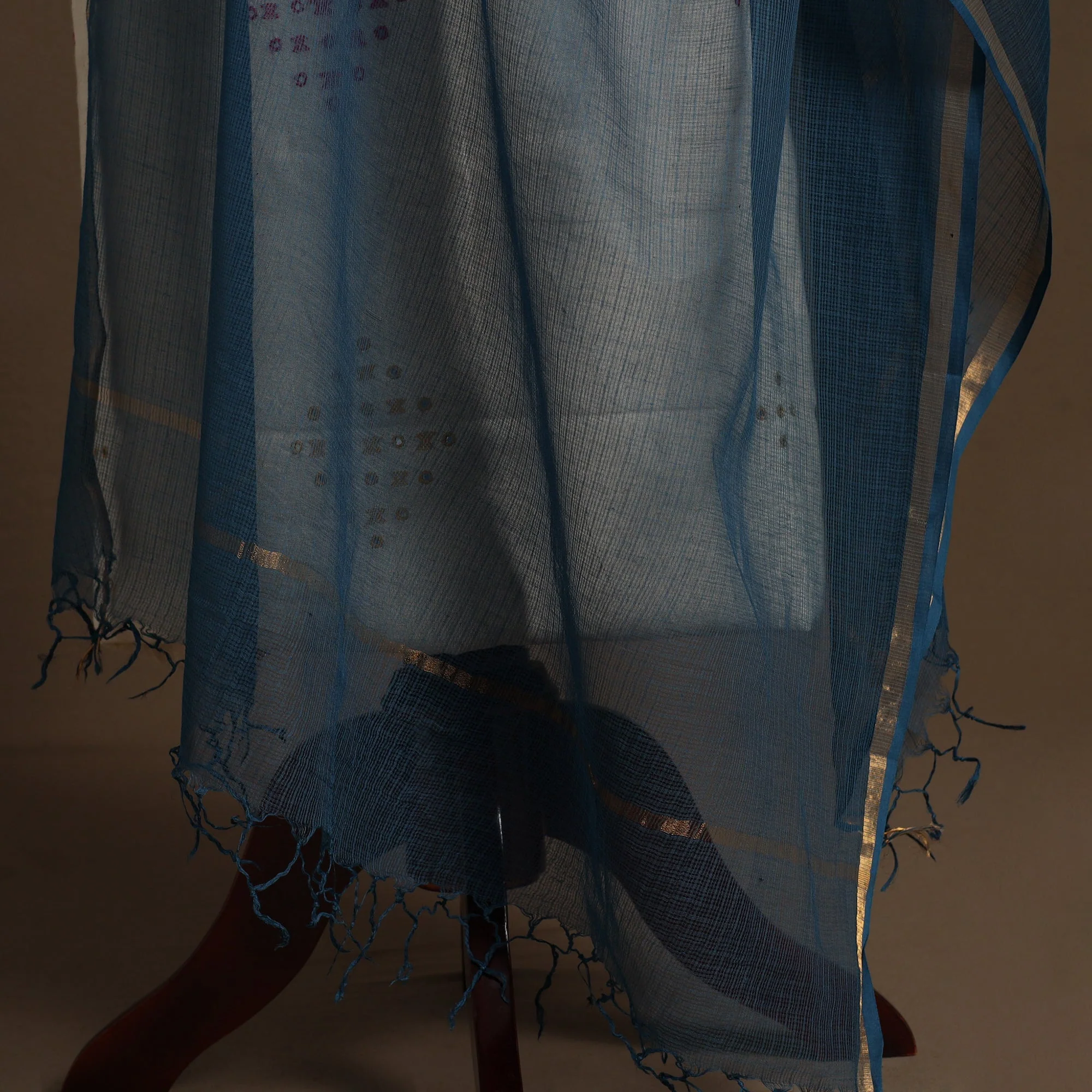 Blue - Plain Cotton Kota Doria Dupatta 04 - Image 4