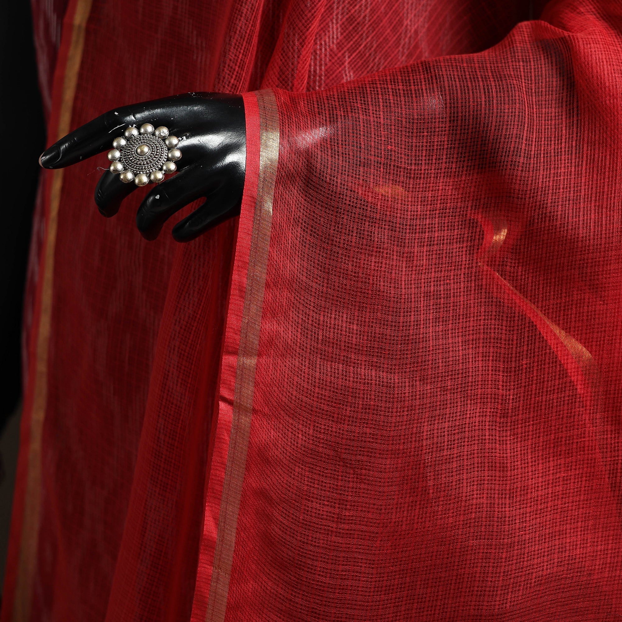 Red - Plain Cotton Kota Doria Dupatta 33 - Image 3