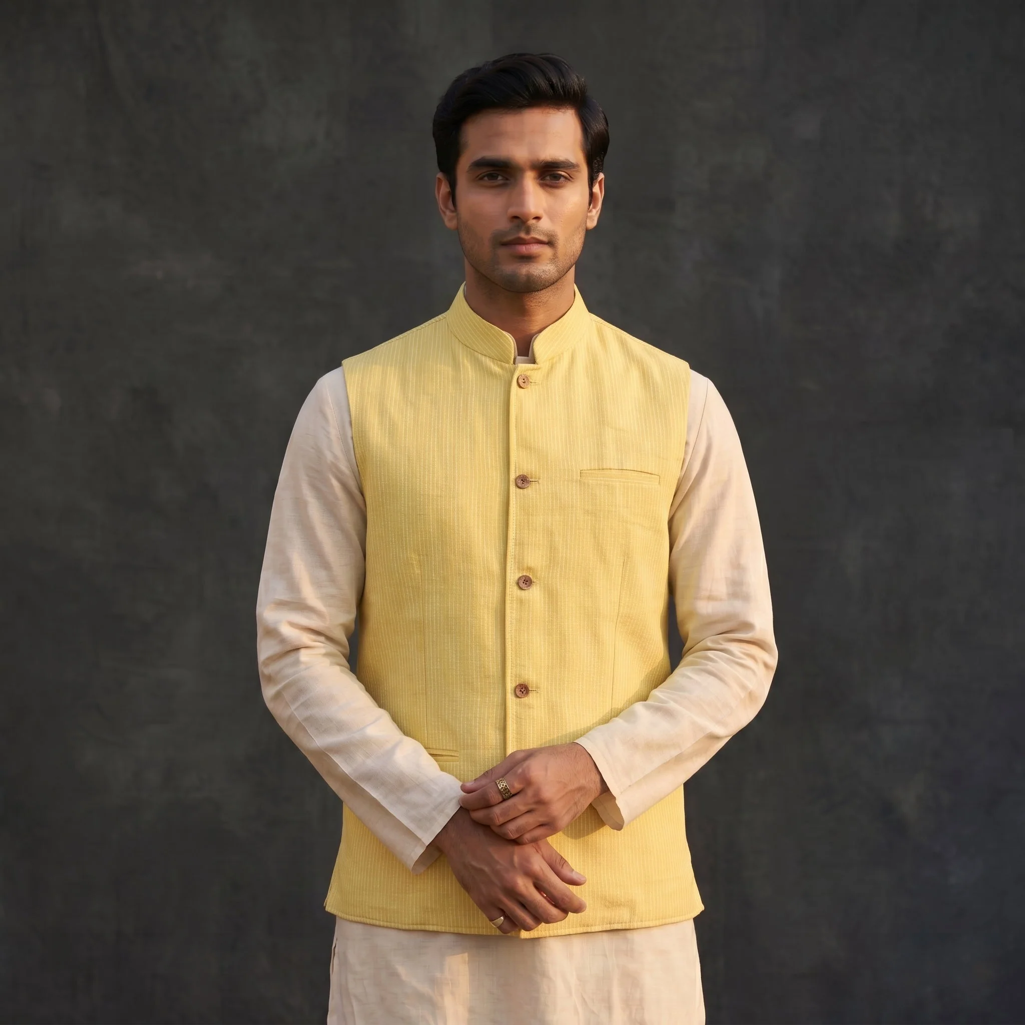 Plain Cotton Mandarin Collar Nehru Jacket for Men 04