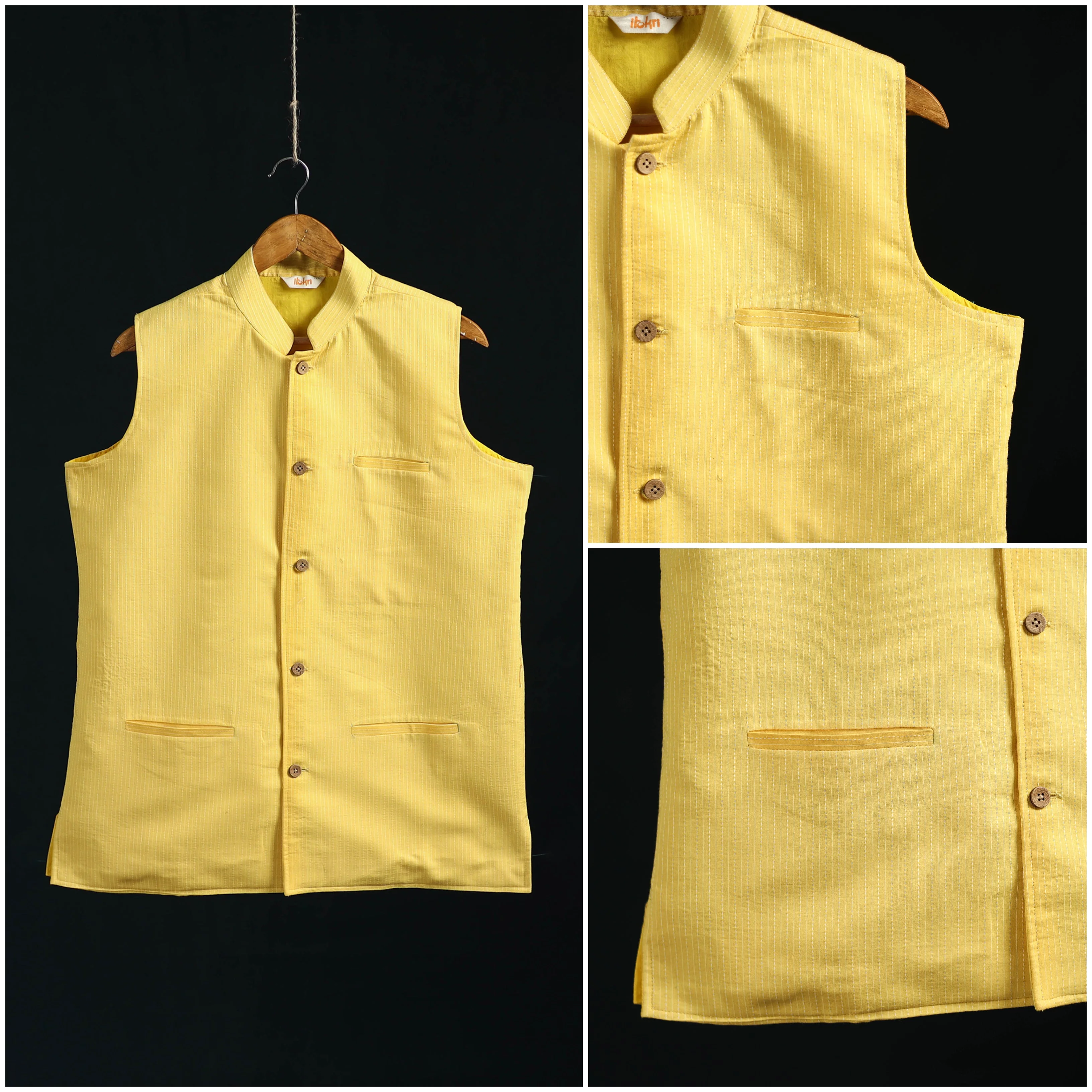 Plain Cotton Mandarin Collar Nehru Jacket for Men 04 - Image 2