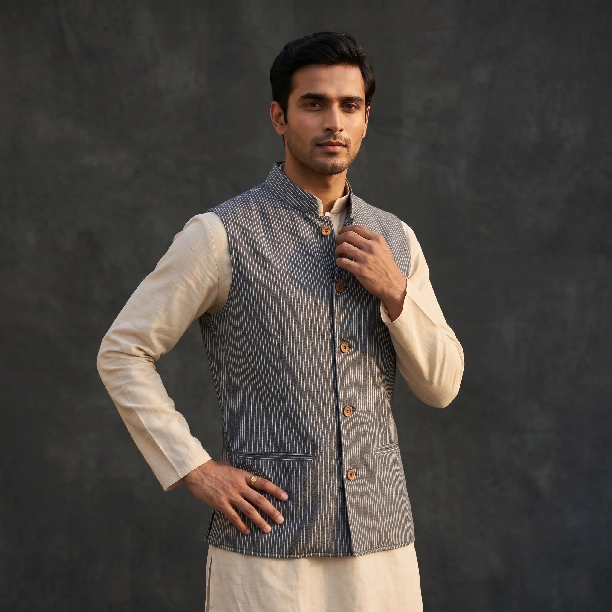 Plain Cotton Mandarin Collar Nehru Jacket for Men 05
