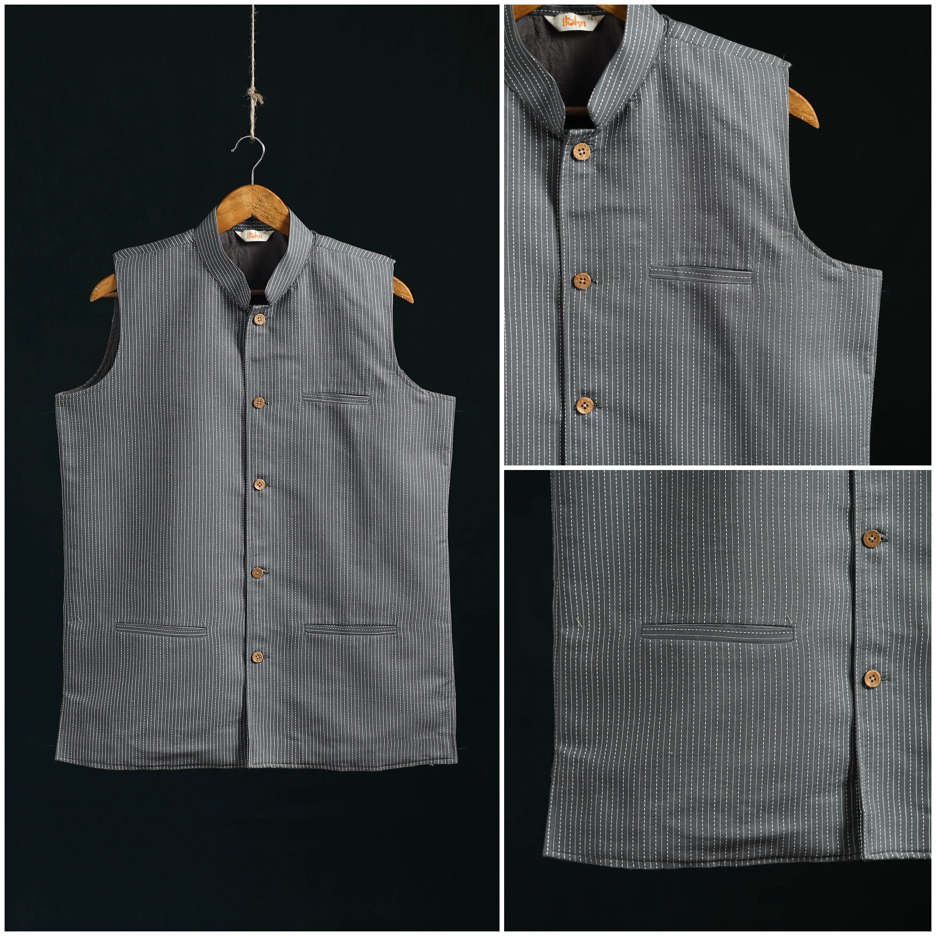 Plain Cotton Mandarin Collar Nehru Jacket for Men 05 - Image 2