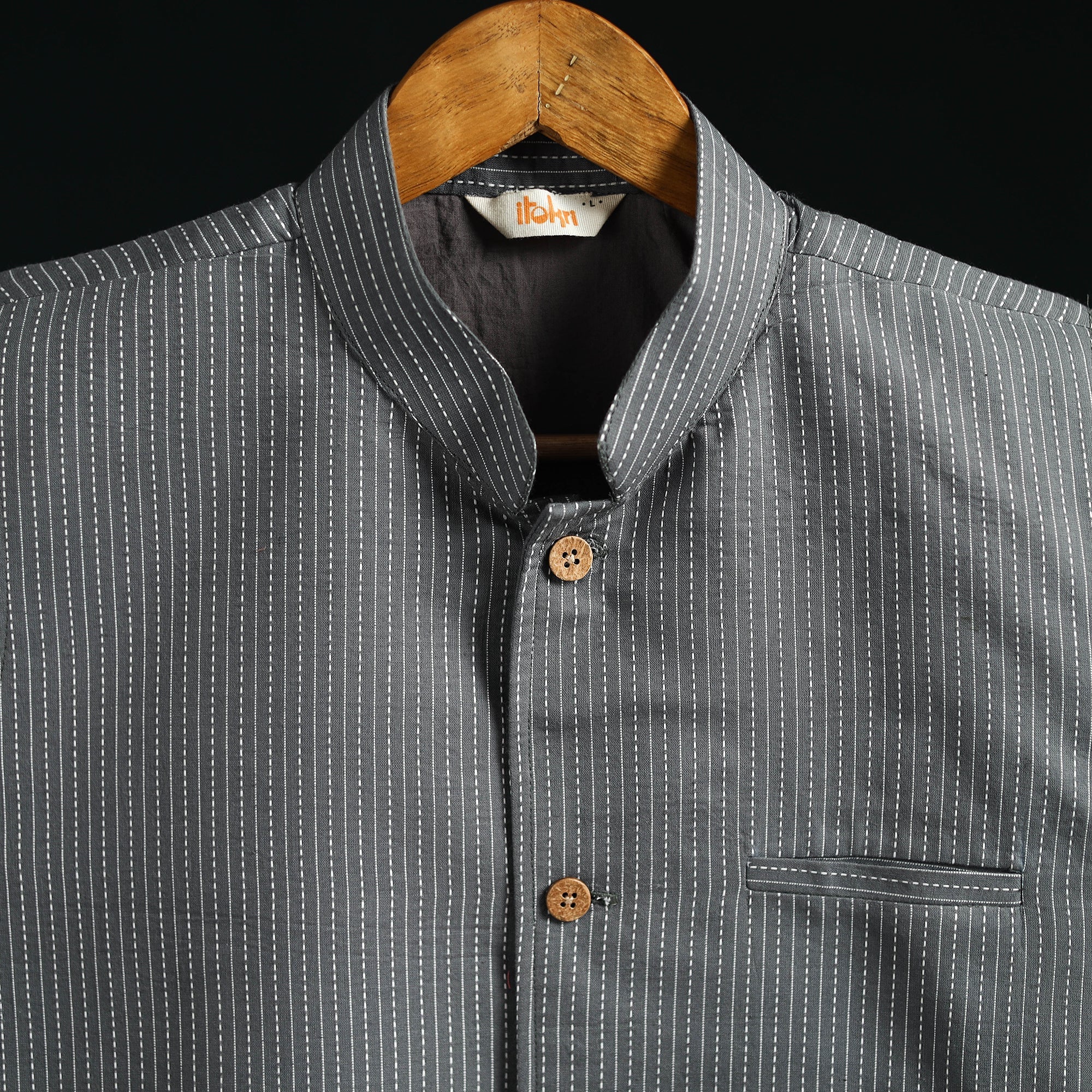 Plain Cotton Mandarin Collar Nehru Jacket for Men 05 - Image 3