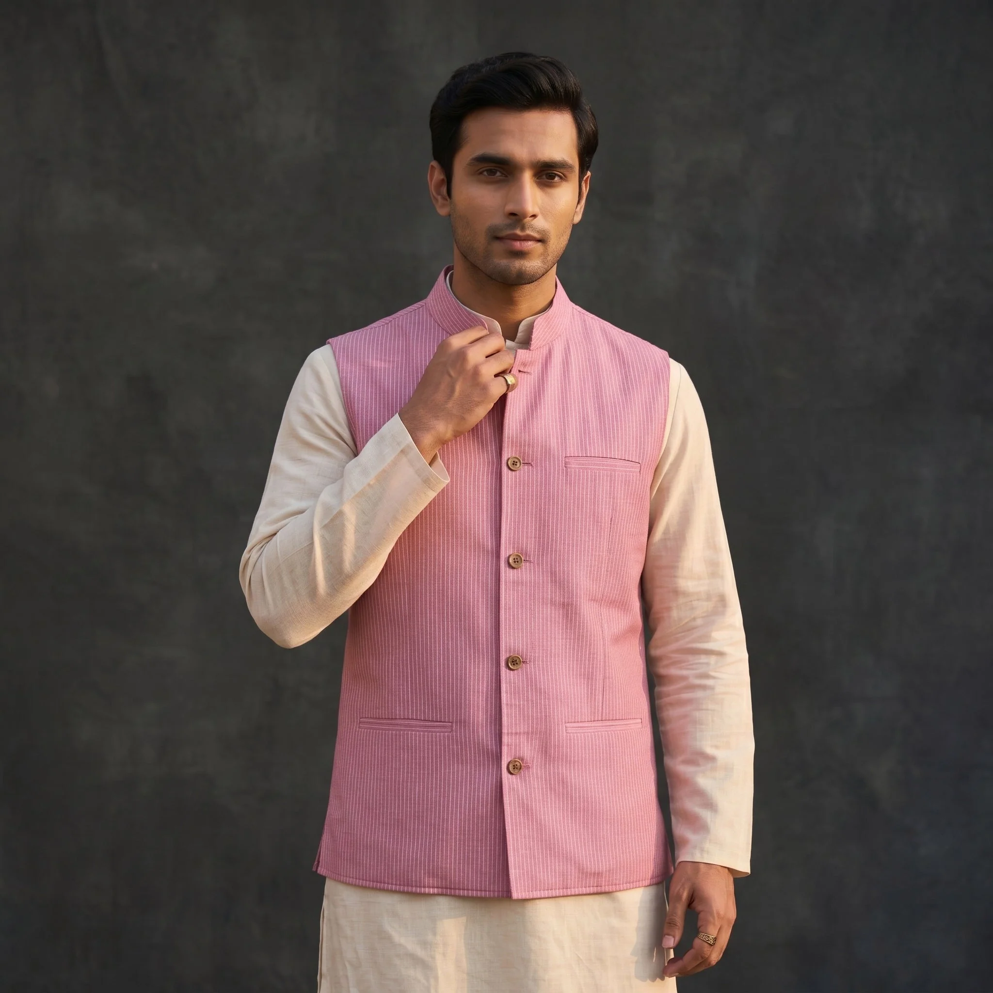 Plain Cotton Mandarin Collar Nehru Jacket for Men 07
