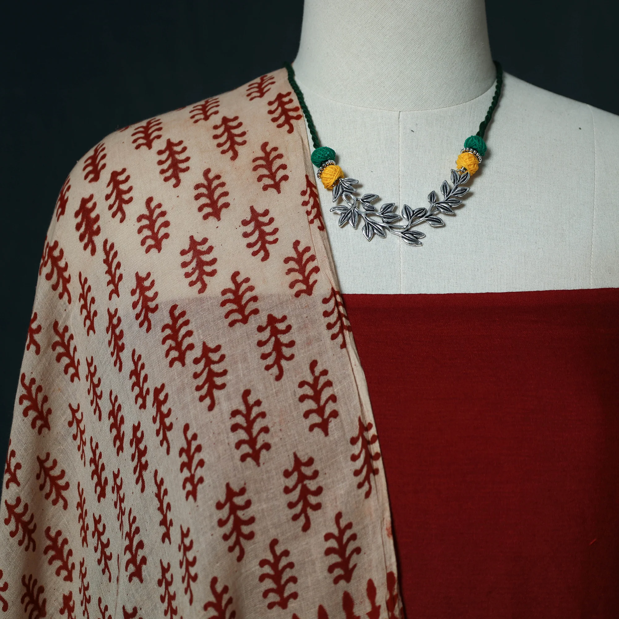 Plain Flex Cotton 2pc Unstitched Dress Material Kurta Set with Jewellery Set 25 - Image 3