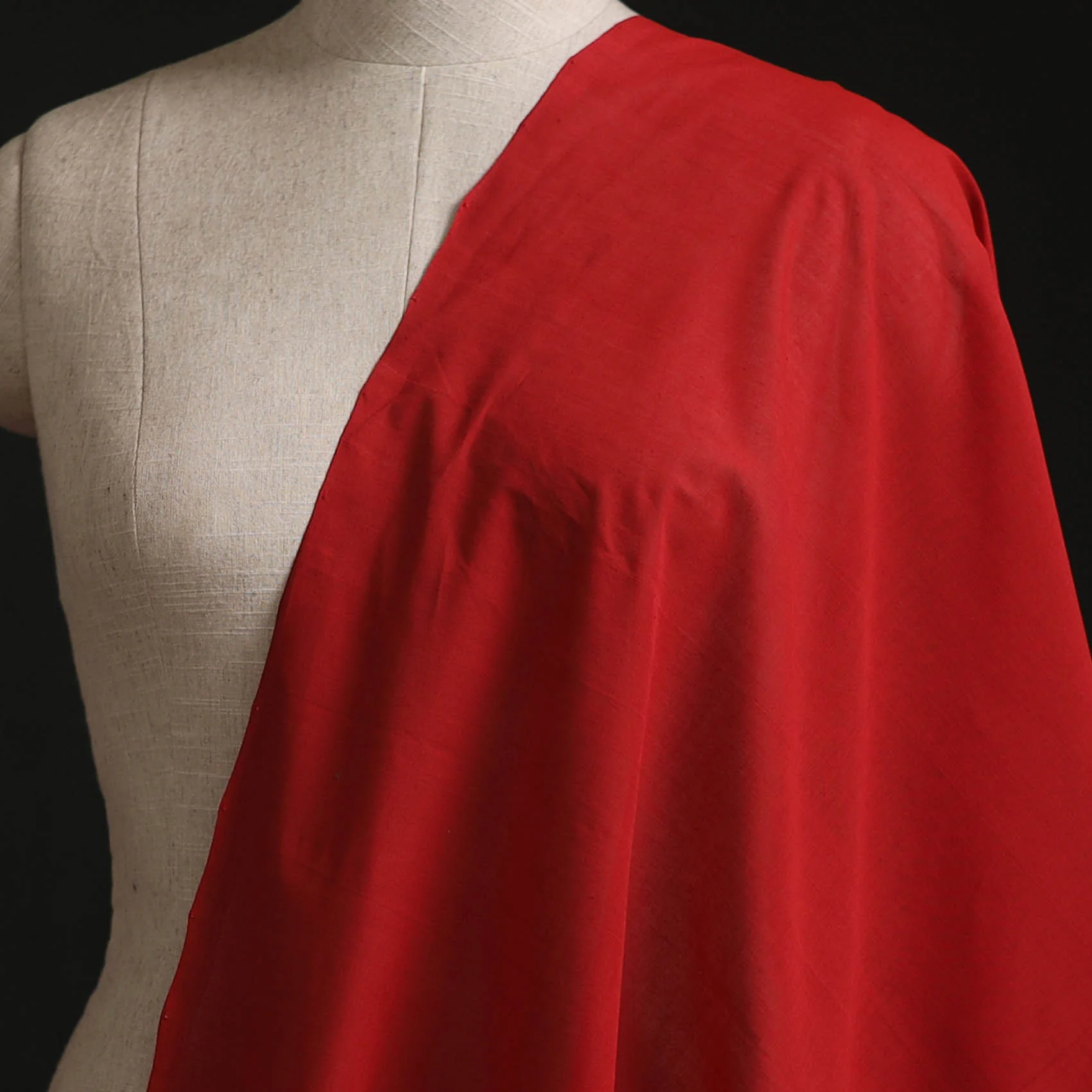 Red - Plain Handloom Mangalagiri Cotton Fabric 08 - Image 2