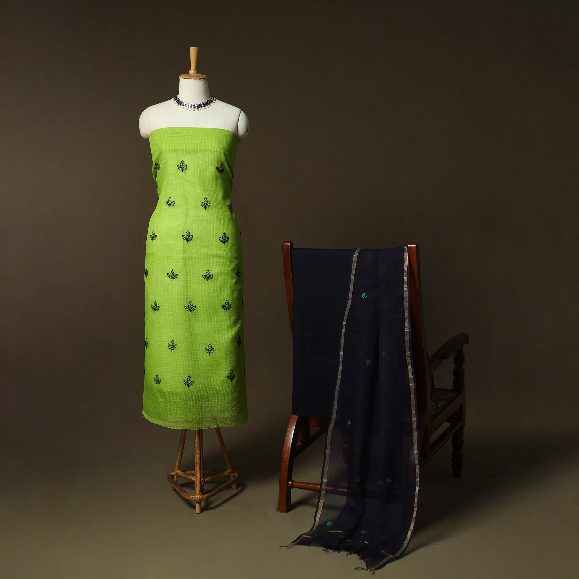 Plain Kota Doria Cotton Embroidered 3pc Unstitched Dress Material Suit Set 17 - Image 2