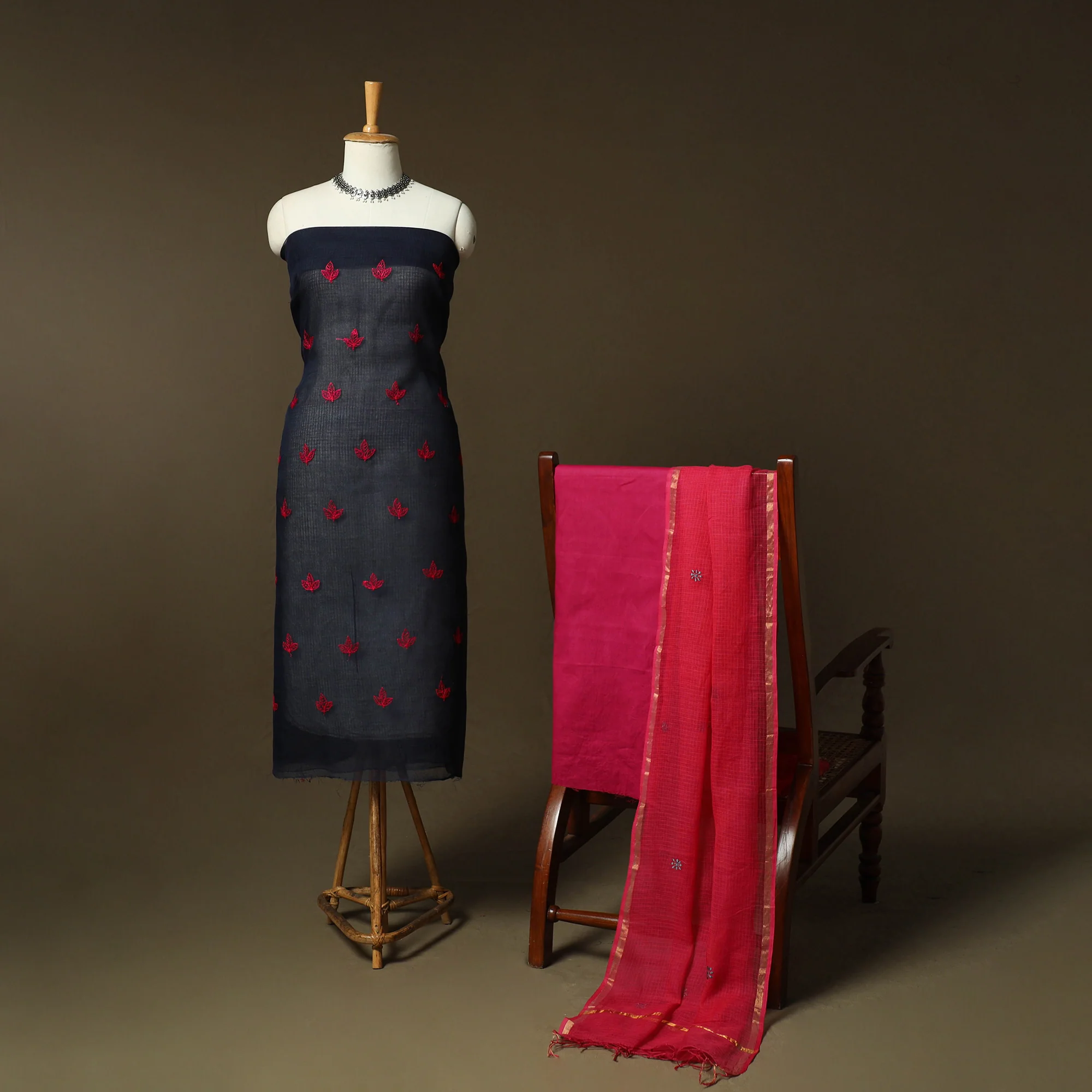 Plain Kota Doria Cotton Embroidered 3pc Unstitched Dress Material Suit Set 18 - Image 2