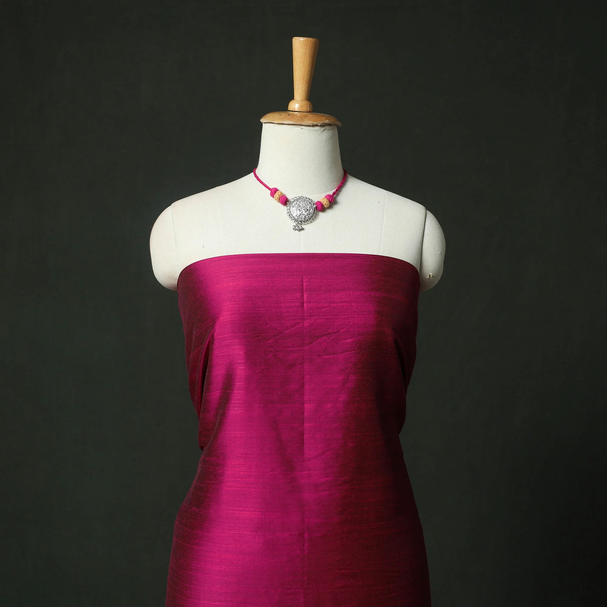 Pink - Plain Slub Silk 2pc Unstitched Dress Material Kurta Set with Jewellery 27 - Image 2
