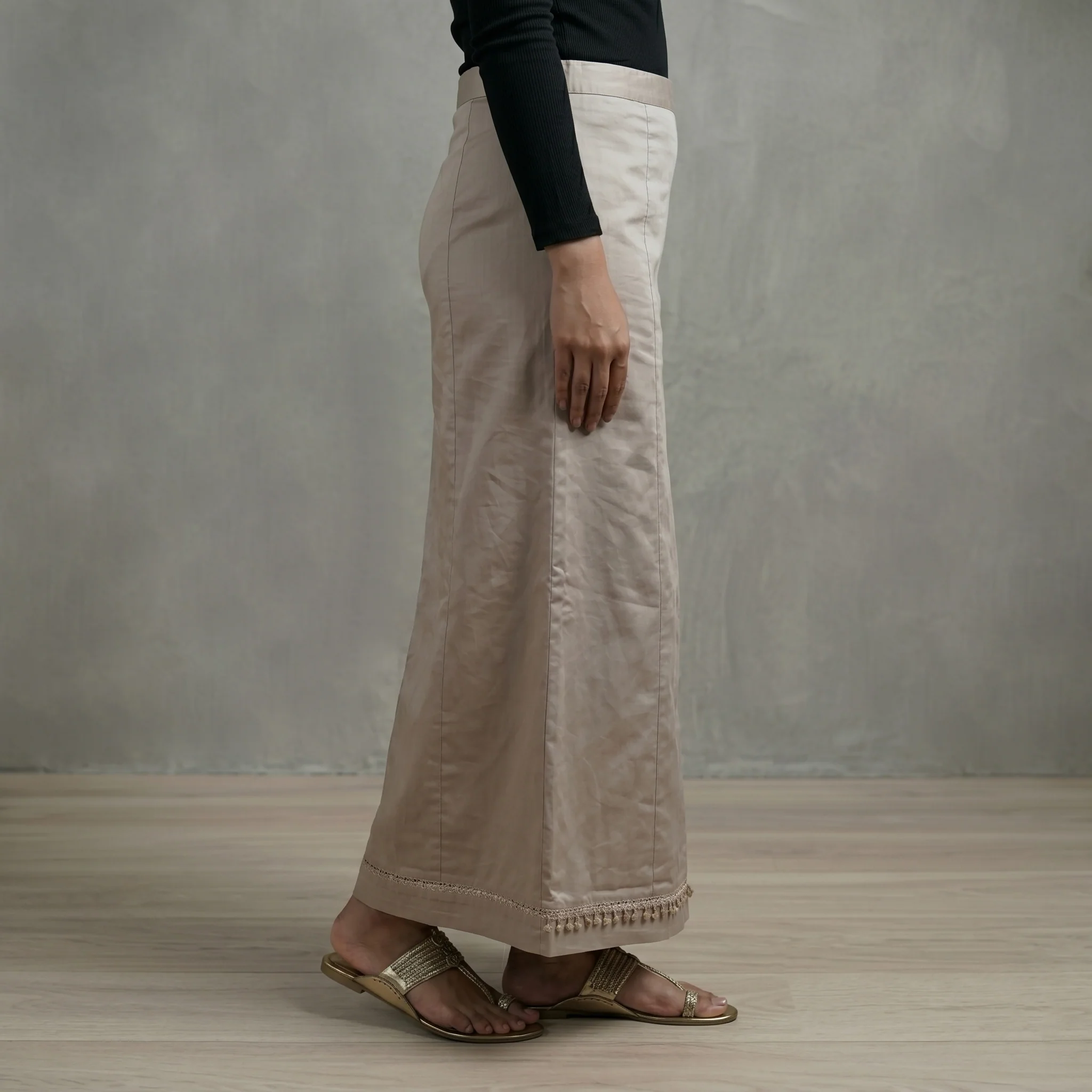 Brown - Plain Woven Cotton Lycra Inskirt 05 - Image 2