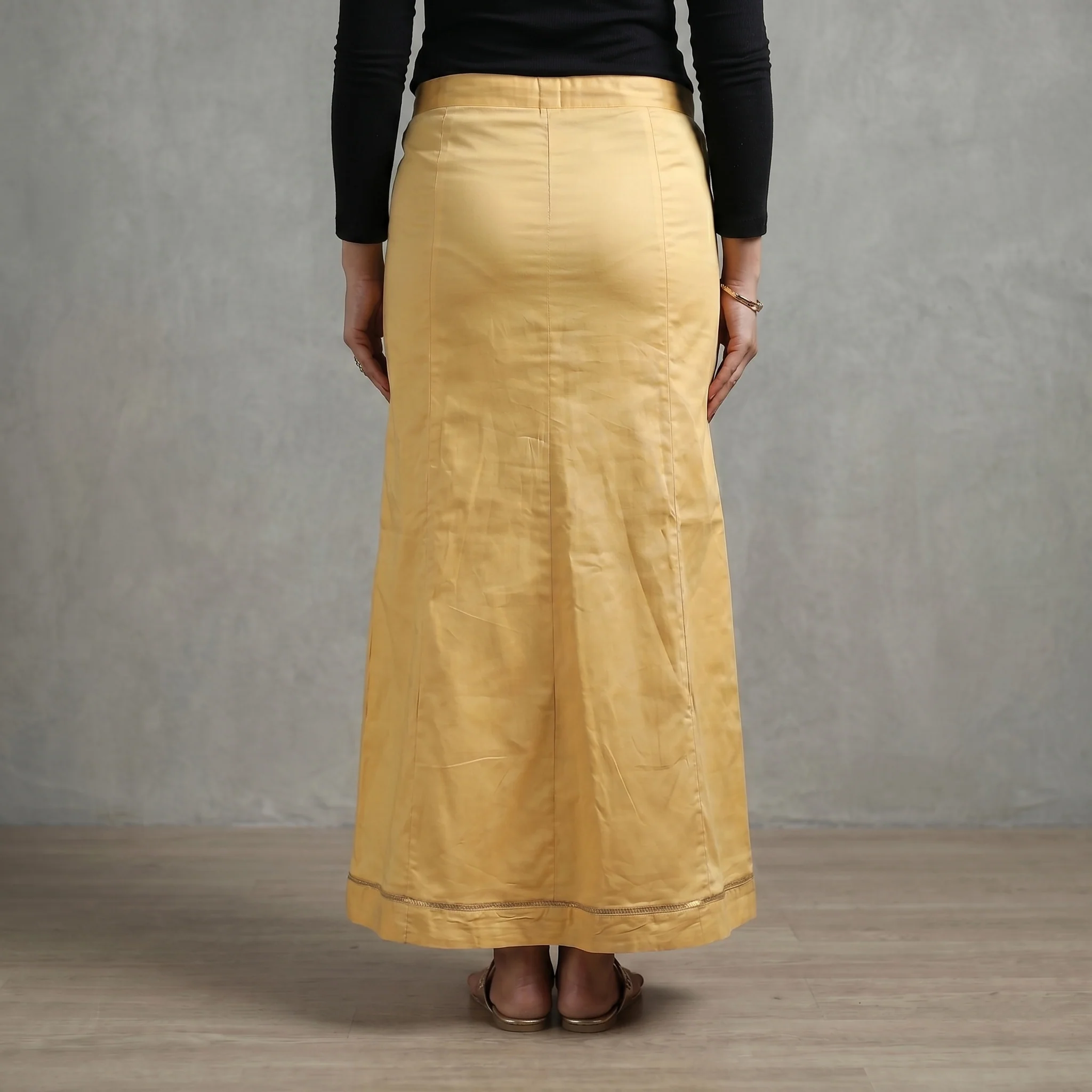 Yellow - Plain Woven Cotton Lycra Inskirt 06 - Image 4