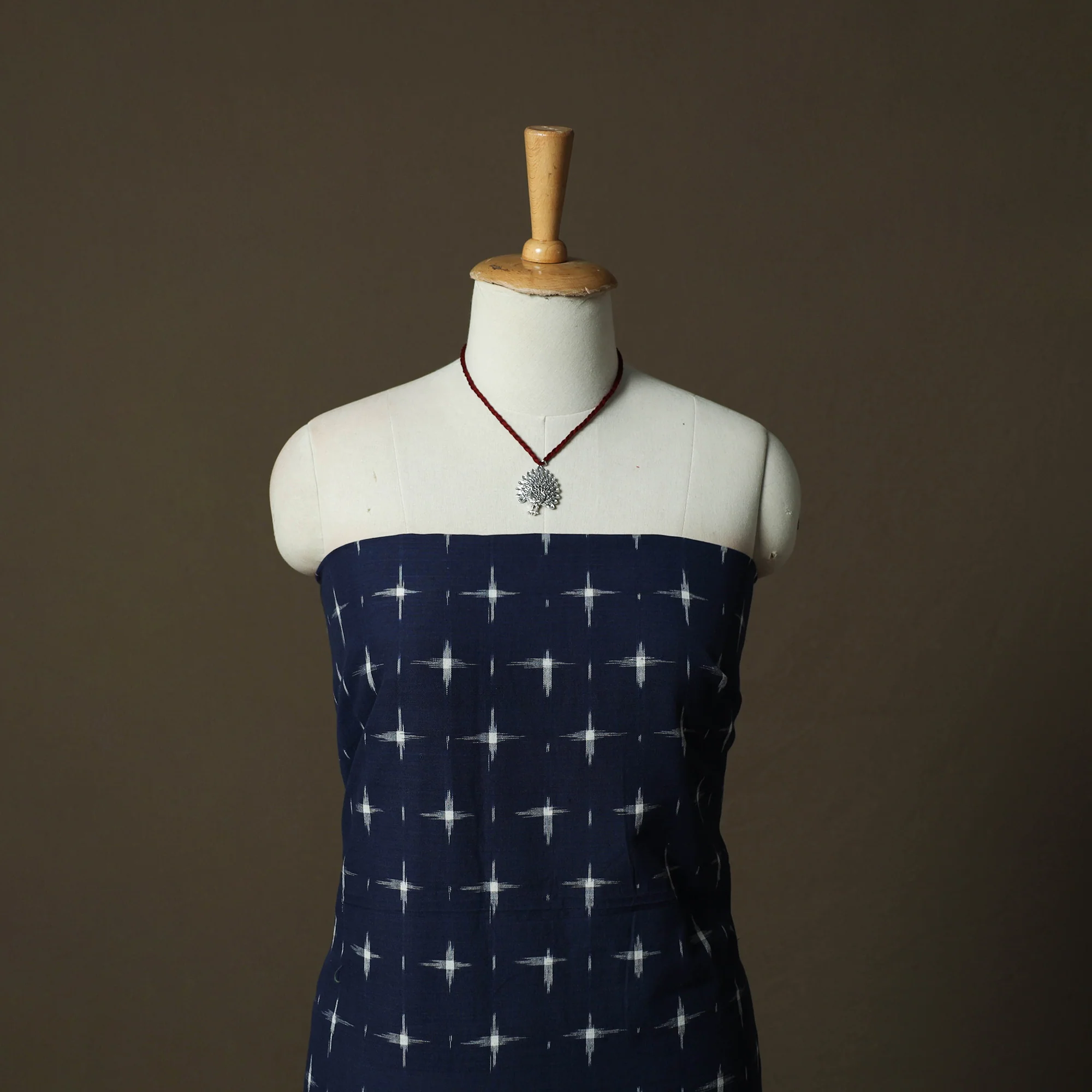 Pochampally Double Ikat Cotton 2pc Unstitched Dress Material Kurta Set with Jewellery 14 - Image 2