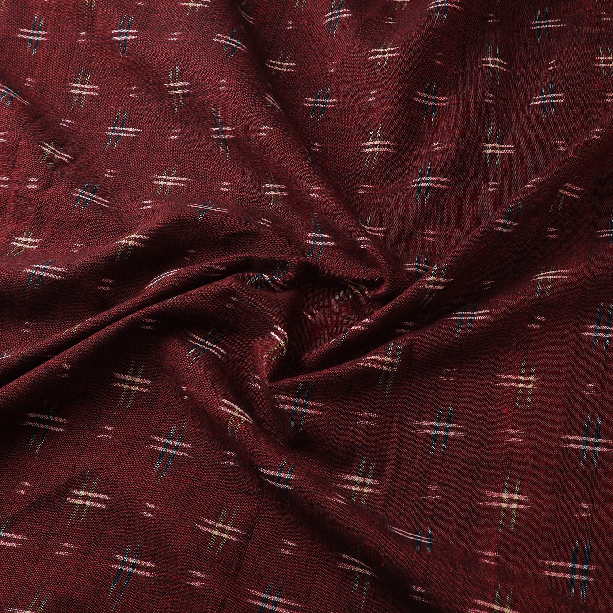 Maroon - Pochampally Double Ikat Cotton Fabric 05 - Image 3