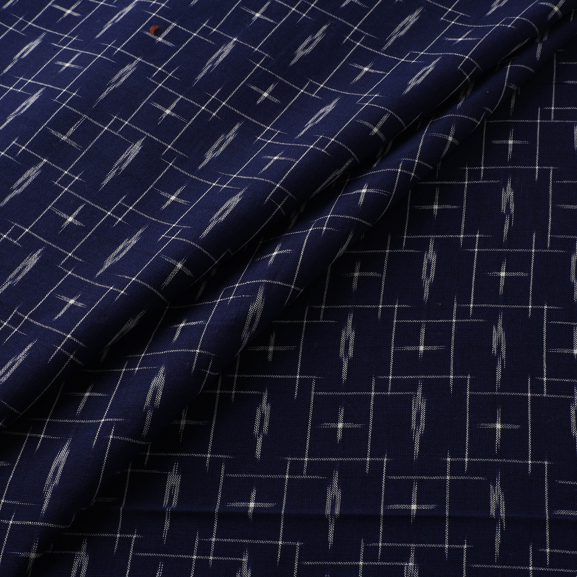 Blue - Pochampally Double Ikat Handloom Cotton Fabric 16 - Image 3