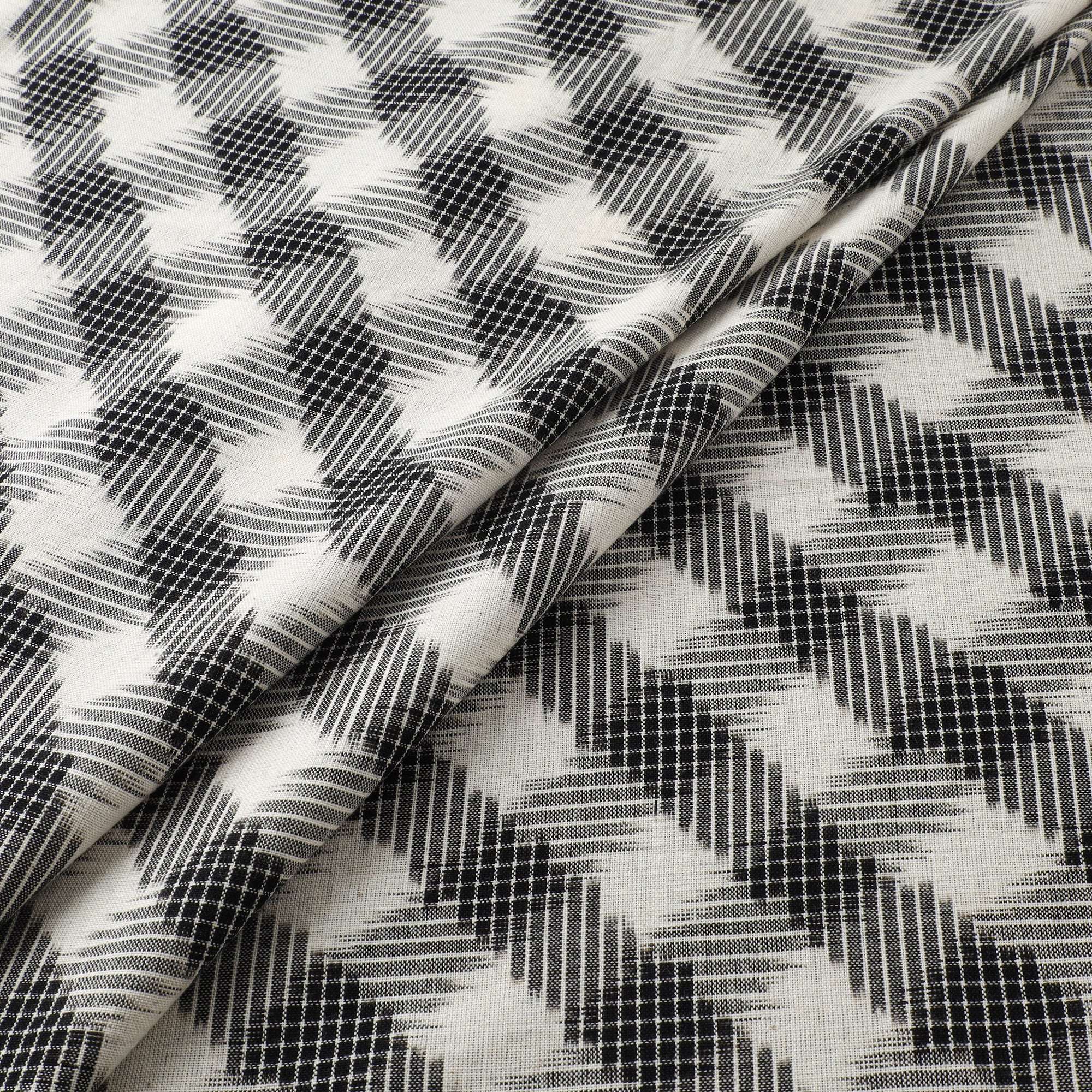 Black - Pochampally Double Ikat Handloom Cotton Fabric 19 - Image 3