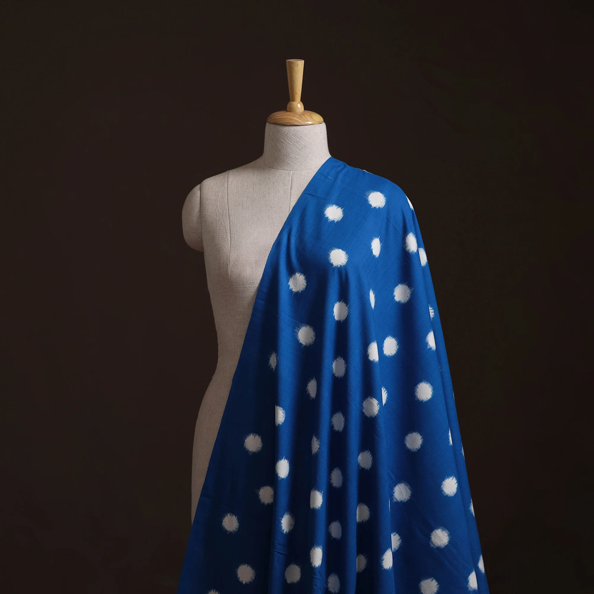 Blue - Pochampally Double Ikat Handloom Cotton Fabric (Count 2/40) 02