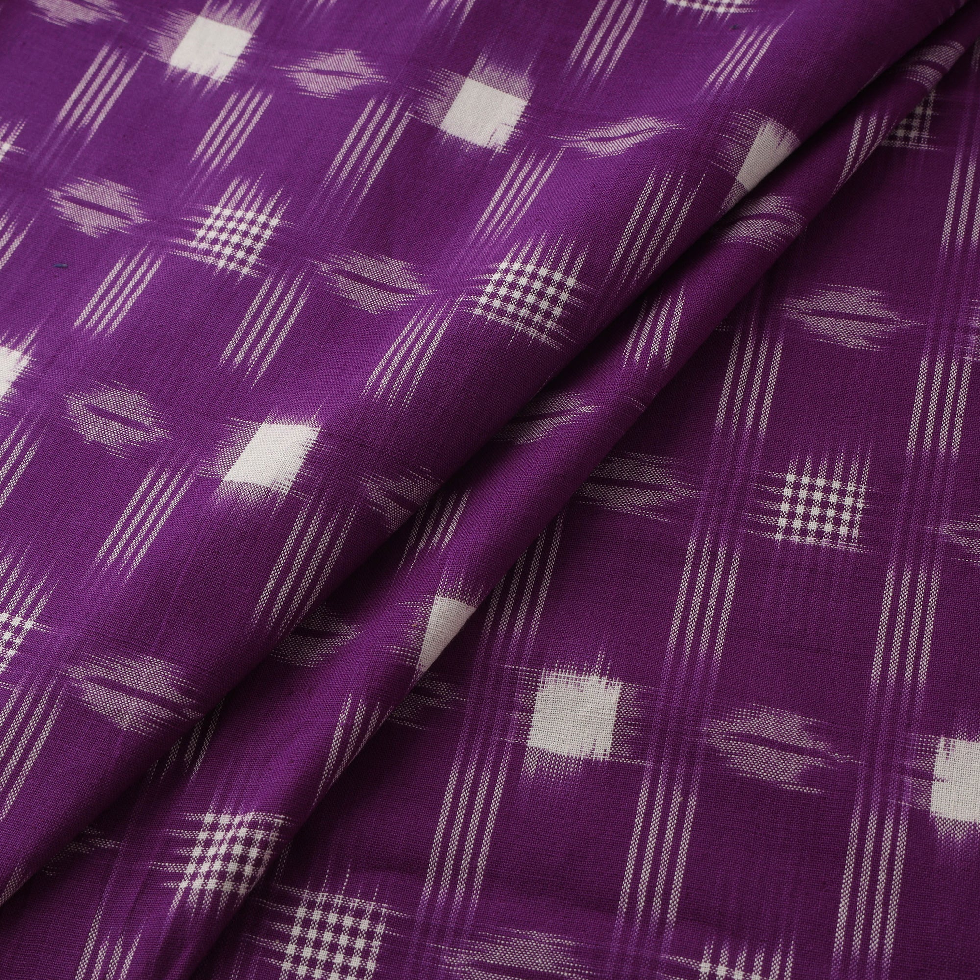 Purple - Pochampally Double Ikat Handloom Cotton Fabric (Count 2/40) 18 - Image 2