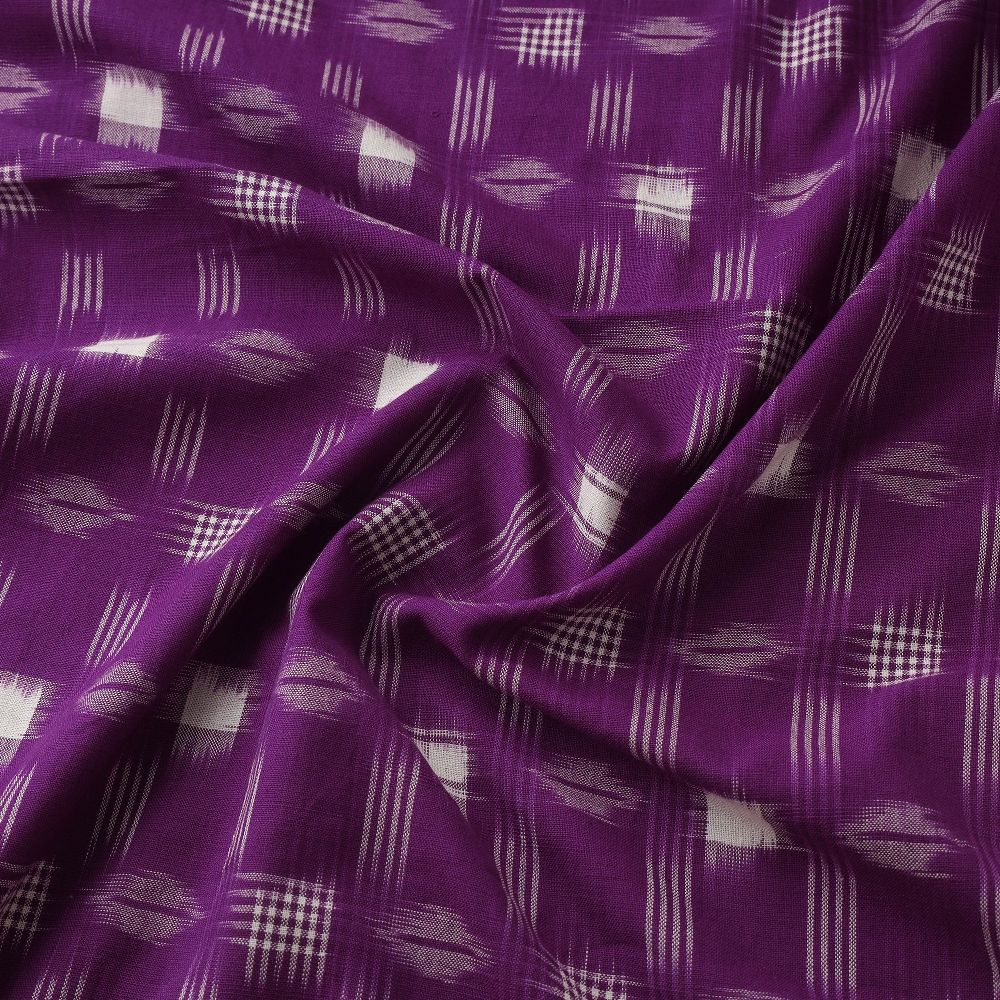 Purple - Pochampally Double Ikat Handloom Cotton Fabric (Count 2/40) 18 - Image 3