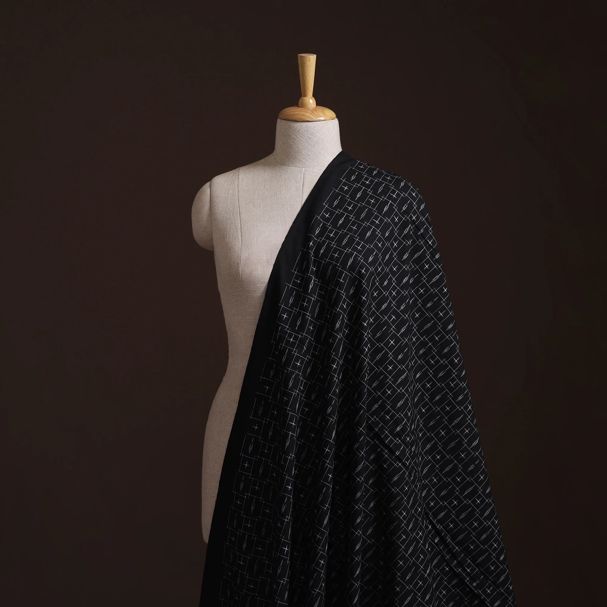Black - Pochampally Double Ikat Handloom Cotton Fabric (Count 2/60) 05