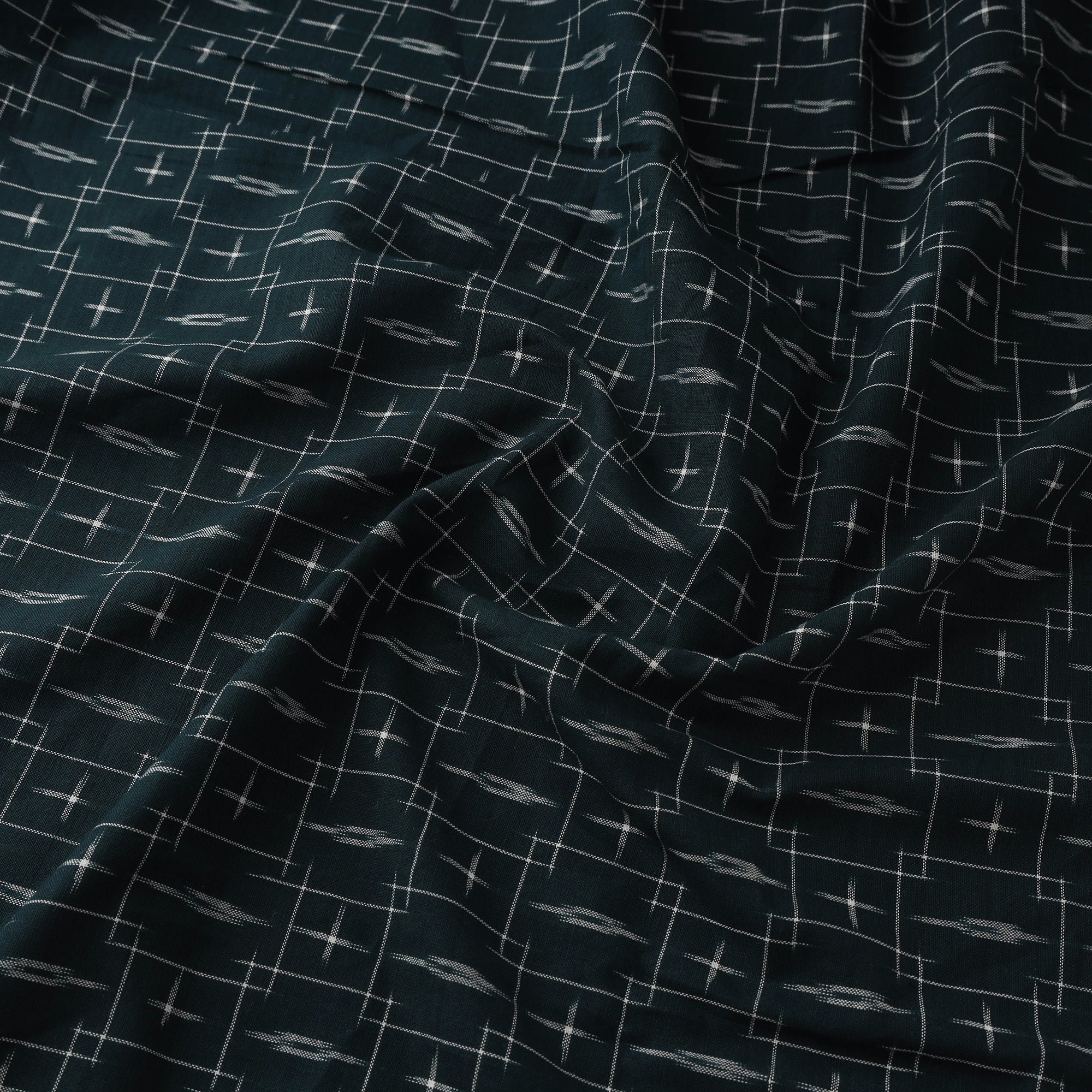 Blue - Pochampally Double Ikat Handloom Cotton Fabric (Count 2/60) 07 - Image 3