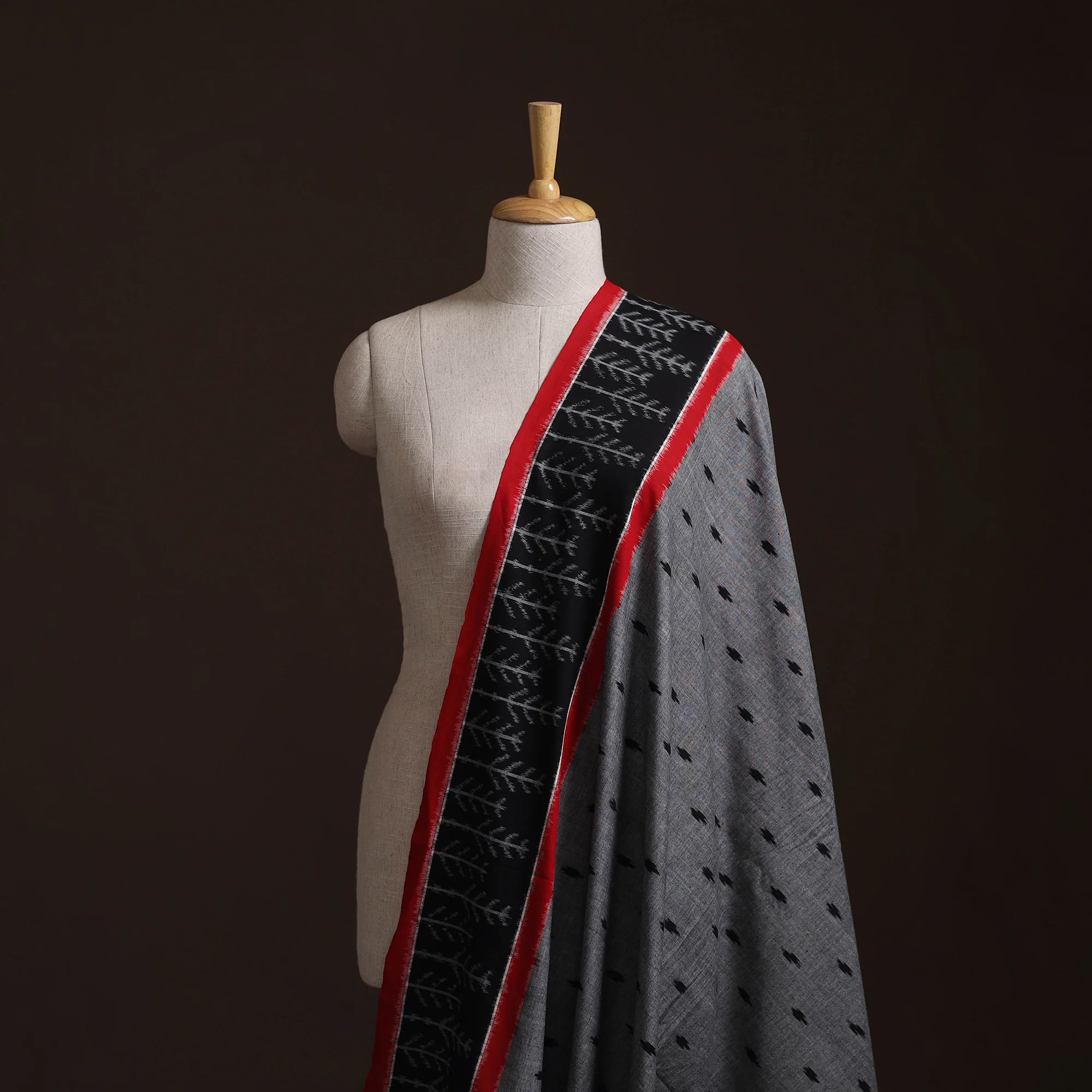 Grey - Pochampally Double Ikat Handloom Cotton Fabric (Count 2/60) 10