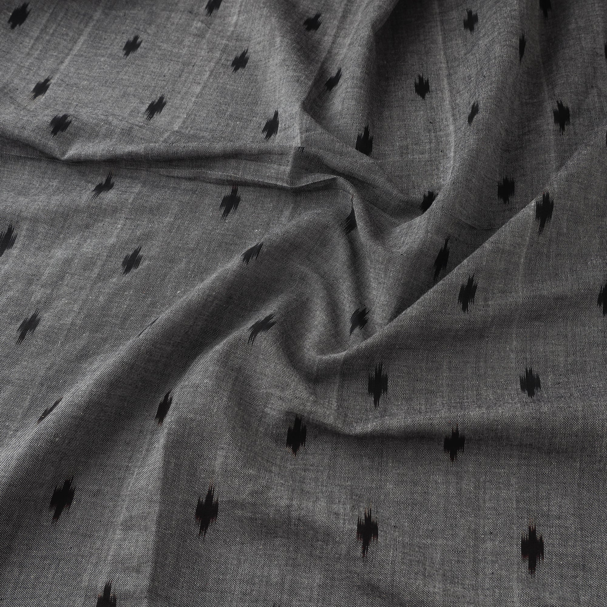 Grey - Pochampally Double Ikat Handloom Cotton Fabric (Count 2/60) 10 - Image 3